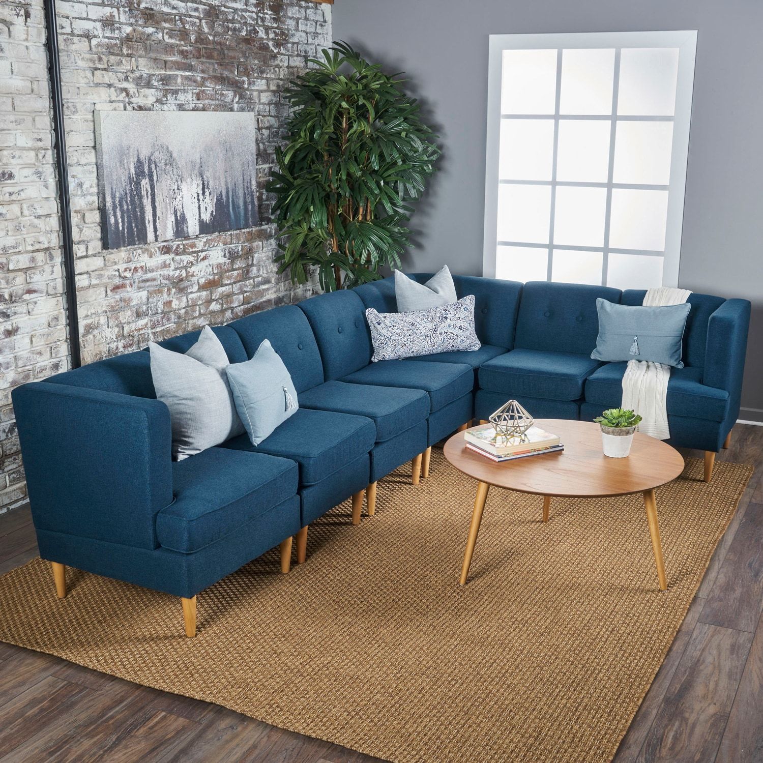 Large Navy Milton Sectional Sofa Set | Blue Living Room Decor, Sofa Set With Regard To Navy Linen Coil Sofas (Gallery 17 of 20)