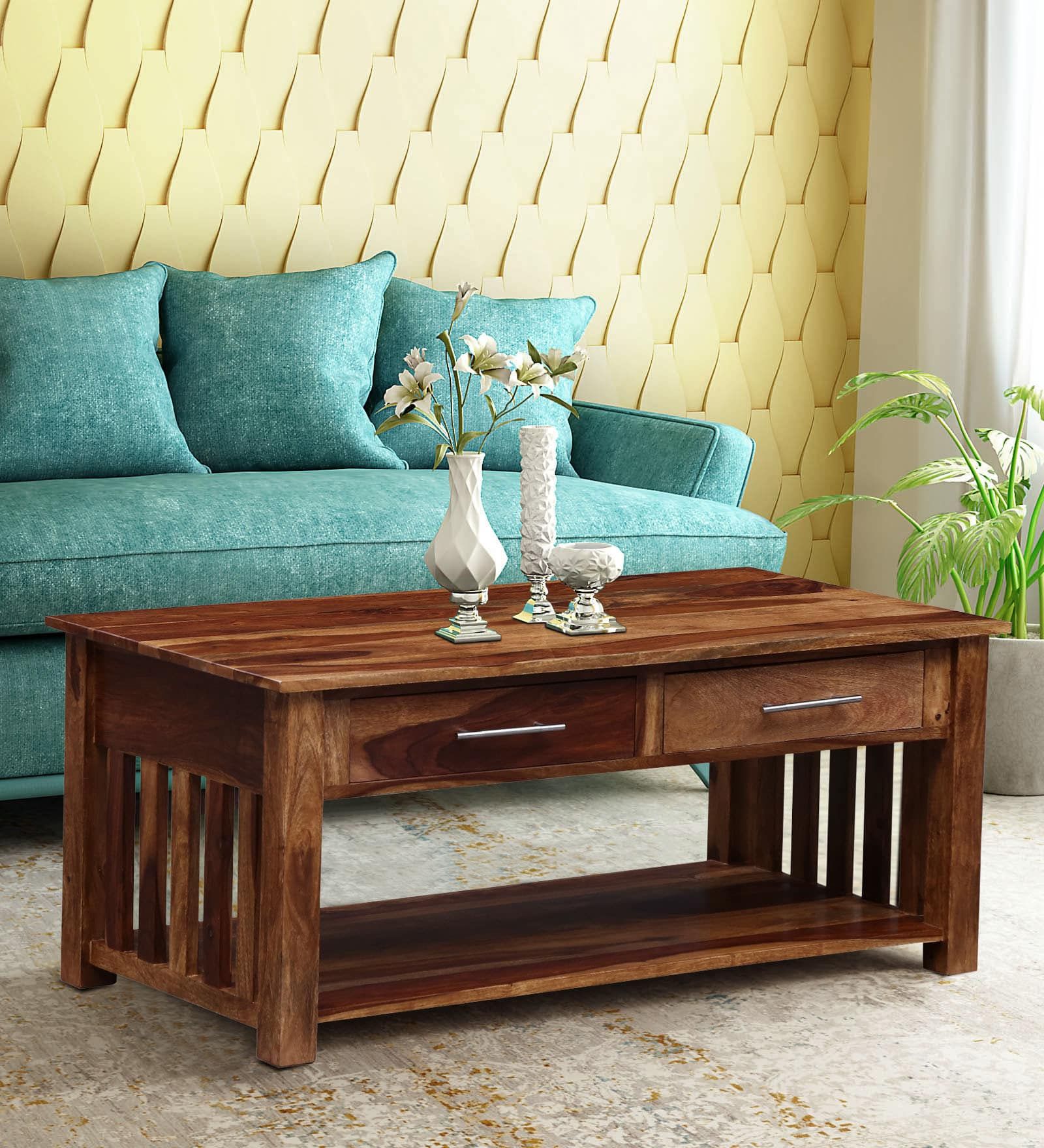 Large Sheesham Solid Wood Coffee Table In Rustic Teak Finishmft Within Coffee Tables With Solid Legs (Gallery 9 of 20)