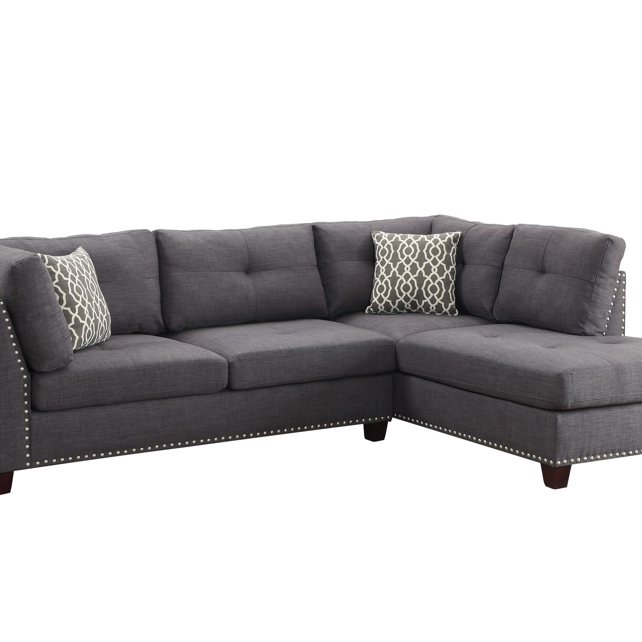 Laurissa Sectional Sofa With 2 Pillows & Ottoman In Light Charcoal Within Light Charcoal Linen Sofas (Gallery 2 of 20)
