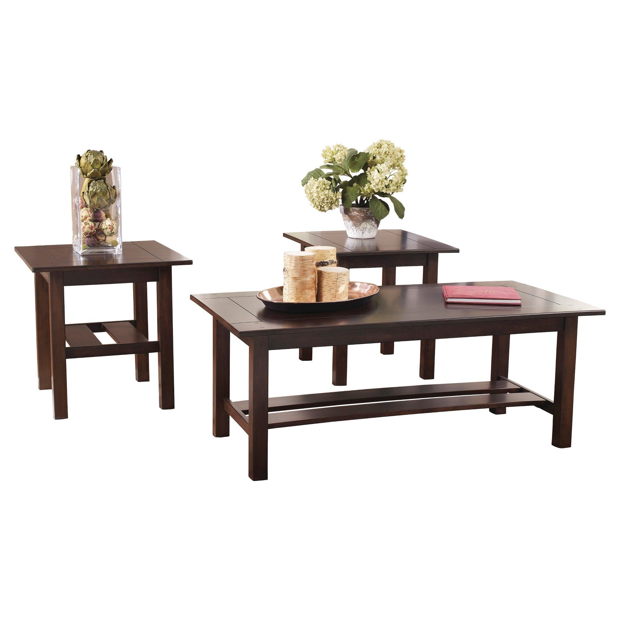 Lewis Occasional Table Set Medium Brown (set Of 3) – Signature Design With Regard To Occasional Coffee Tables (Gallery 12 of 20)