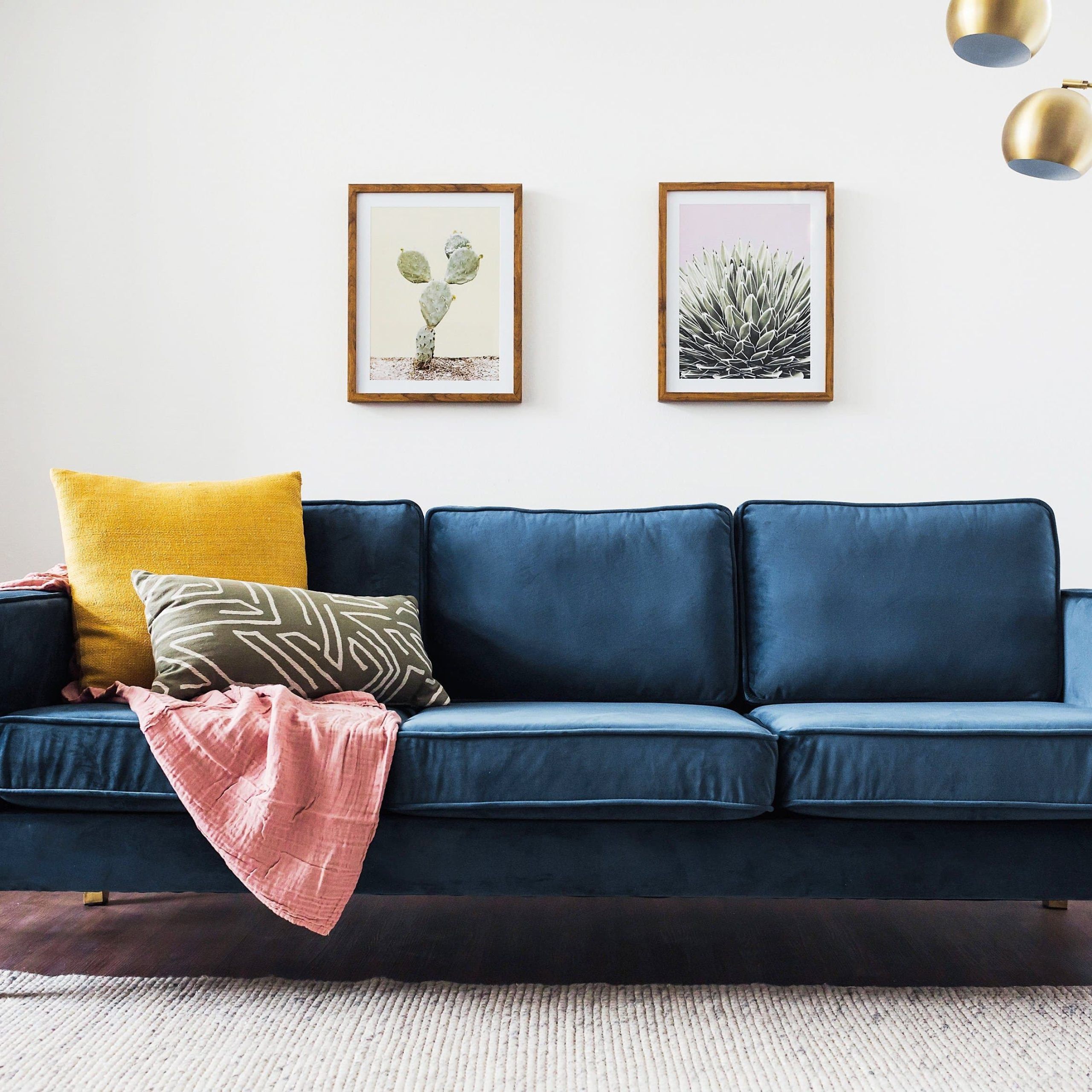 Lexington Blue Velvet Sofa – Mid Century Modern Sofa – Gold Legs Inside Sofas In Bluish Grey (Gallery 19 of 20)
