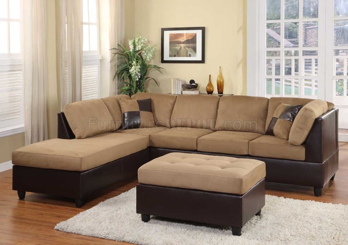 Light Brown Microfiber Modern Sectional Sofa W/ottoman Intended For Sofas With Ottomans In Brown (Gallery 4 of 20)