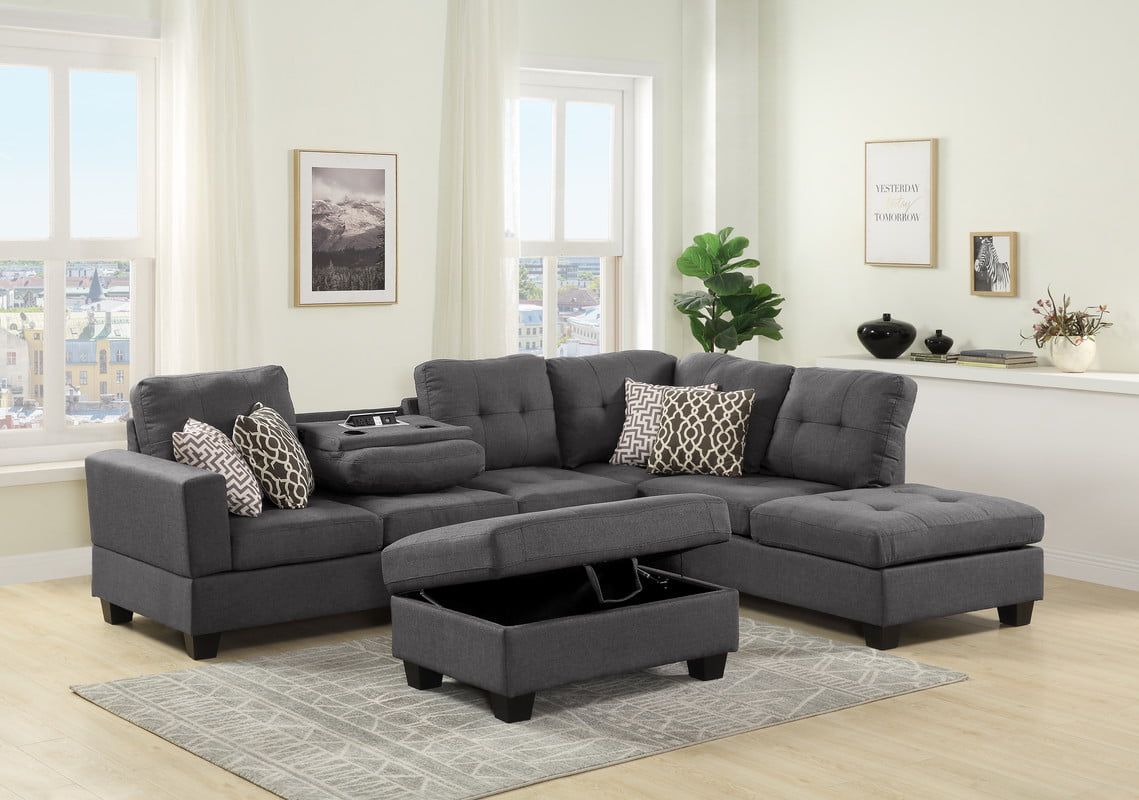 Lilola Home Kourtney Dark Gray Fabric Reversible Sofa Sectional With Regarding Dark Gray Sectional Sofas (View 6 of 20)