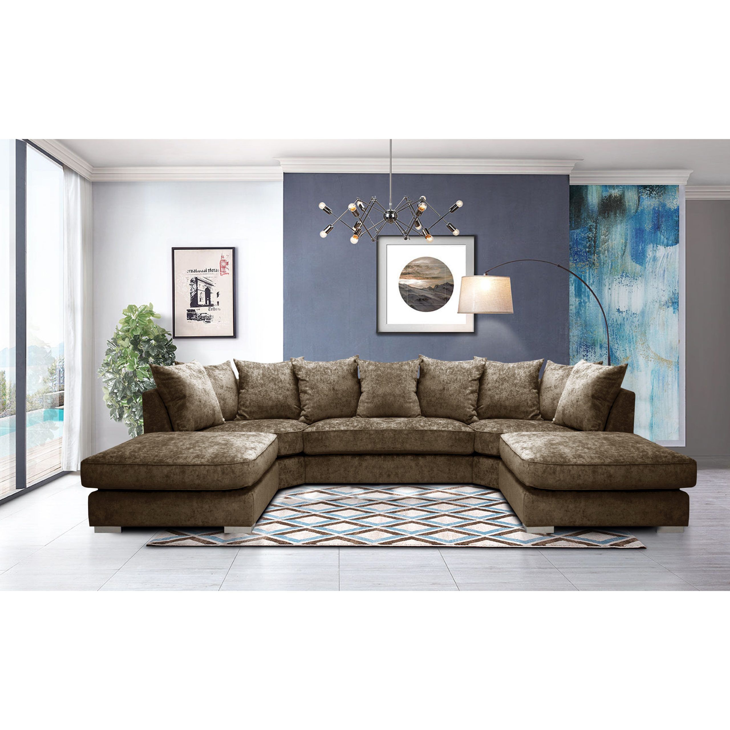 Limitless Home U Shaped Sofa With Removable Footstools | Chenille For U Shaped Couches In Beige (Gallery 16 of 20)