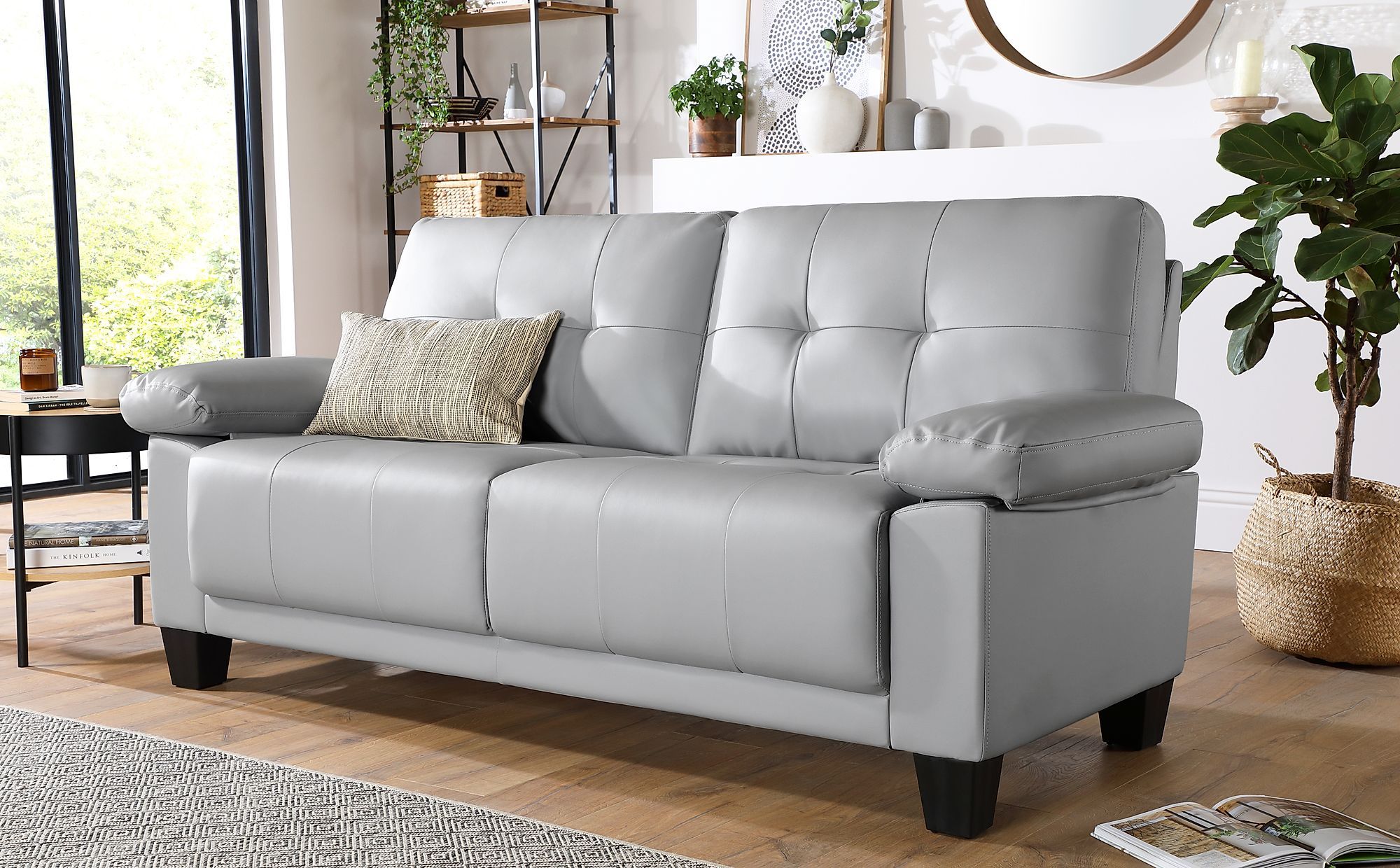 Linton Small Light Grey Leather 3 Seater Sofa | Furniture Choice Throughout Sofas In Light Grey (Gallery 17 of 20)
