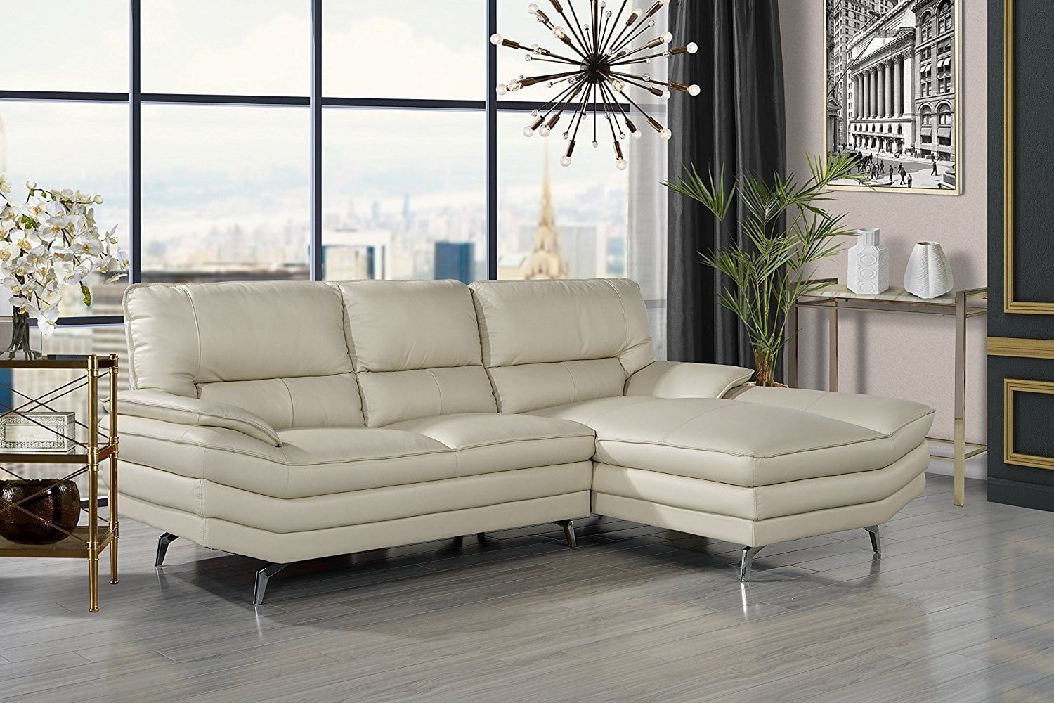 Living Room Leather Sectional Sofa, L Shape Couch With Chaise Lounge For Beige L Shaped Sectional Sofas (Gallery 12 of 20)