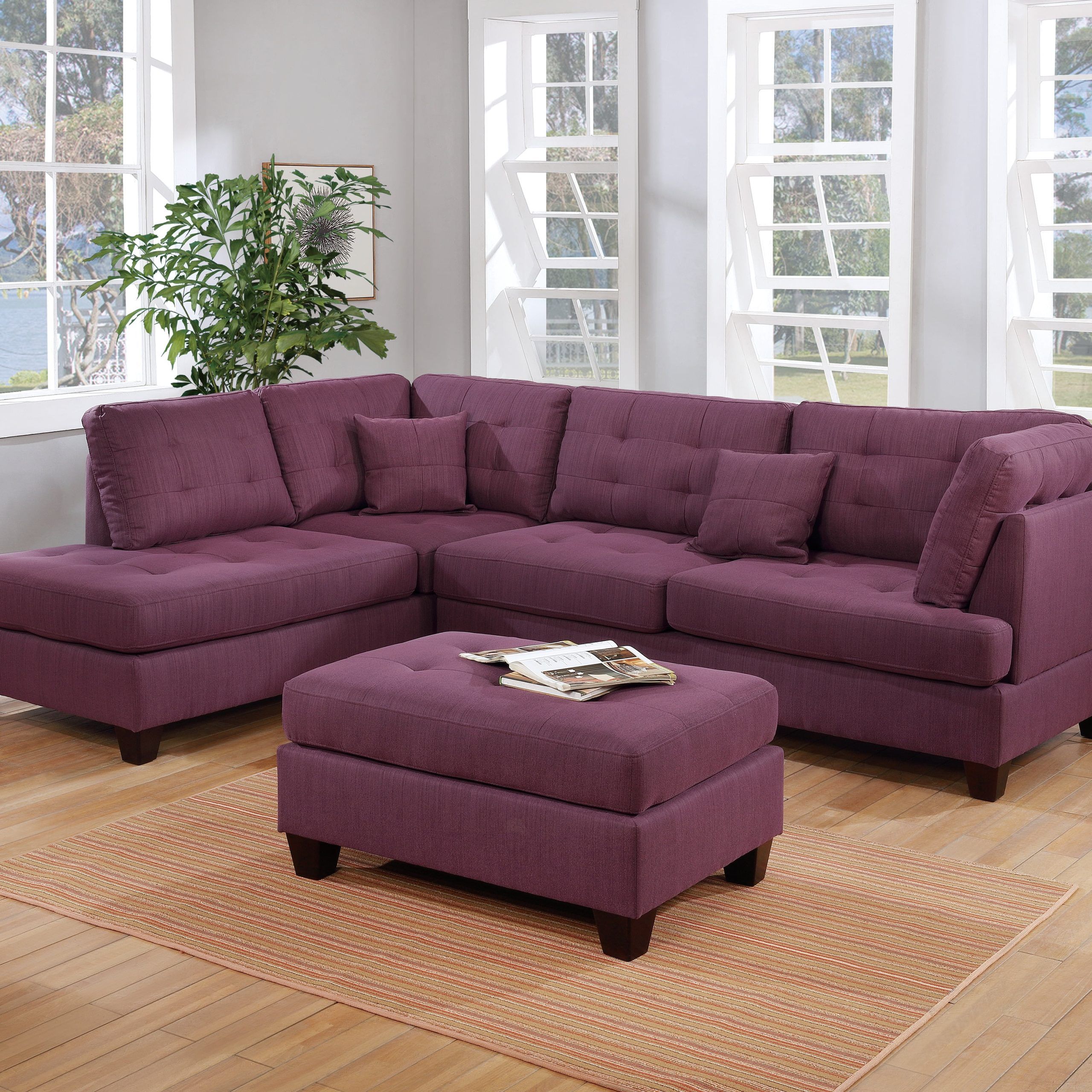 Living Room Modern Contemporary Purple Polyfiber Sectional Sofa Ottoman With Sofas With Ottomans (Gallery 14 of 20)