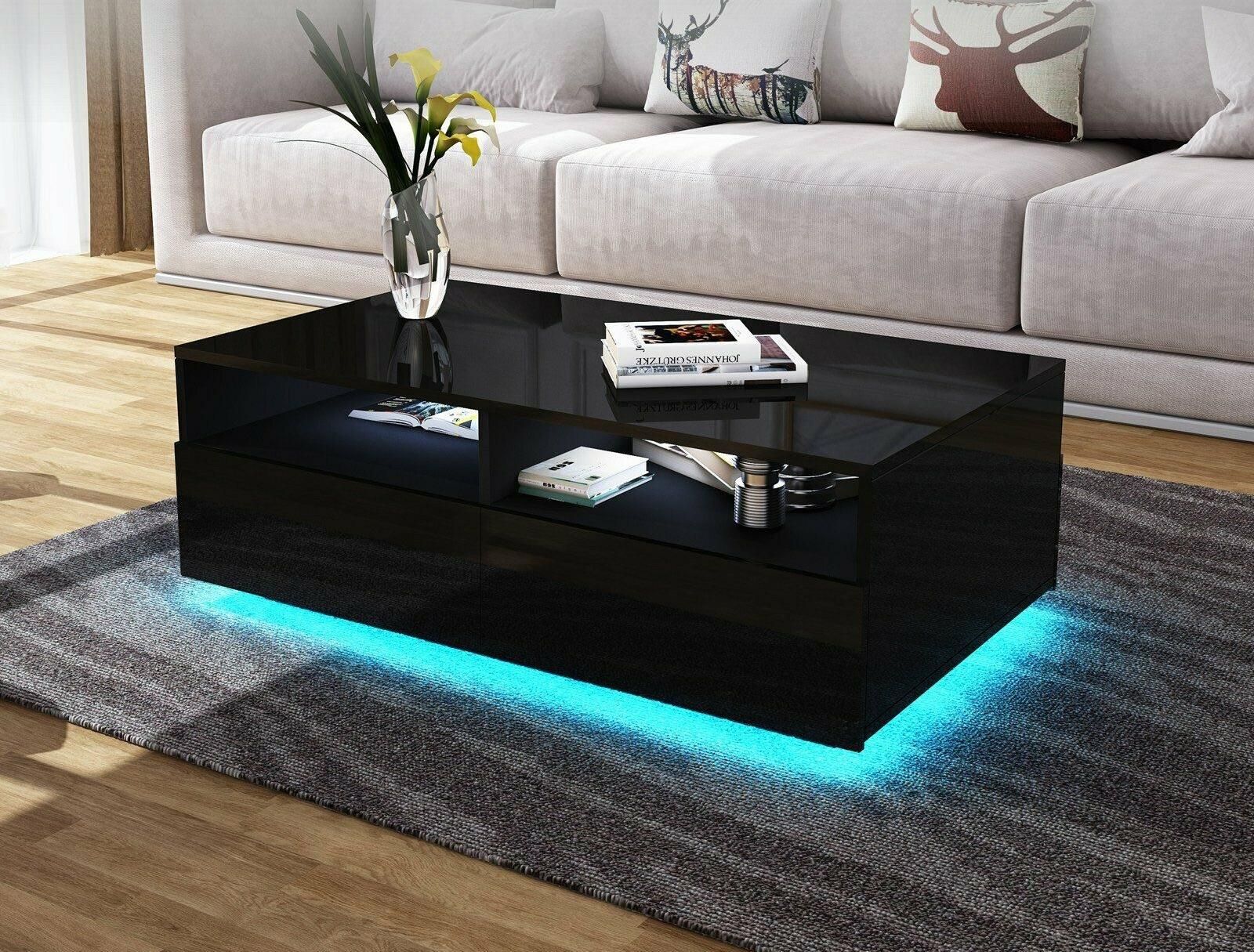 Living Room Rectangle Coffee Table 4 Drawers Rgb 16 Color Led Lights | Ebay Intended For Led Coffee Tables With 4 Drawers (View 6 of 20)