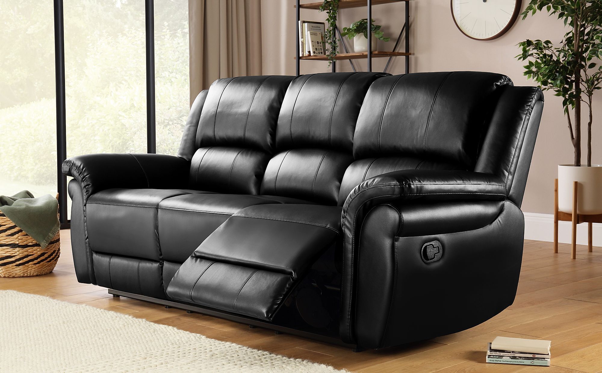 Lombard Black Leather 3 Seater Recliner Sofa | Furniture Choice In 3 Seat L Shaped Sofas In Black (View 7 of 20)