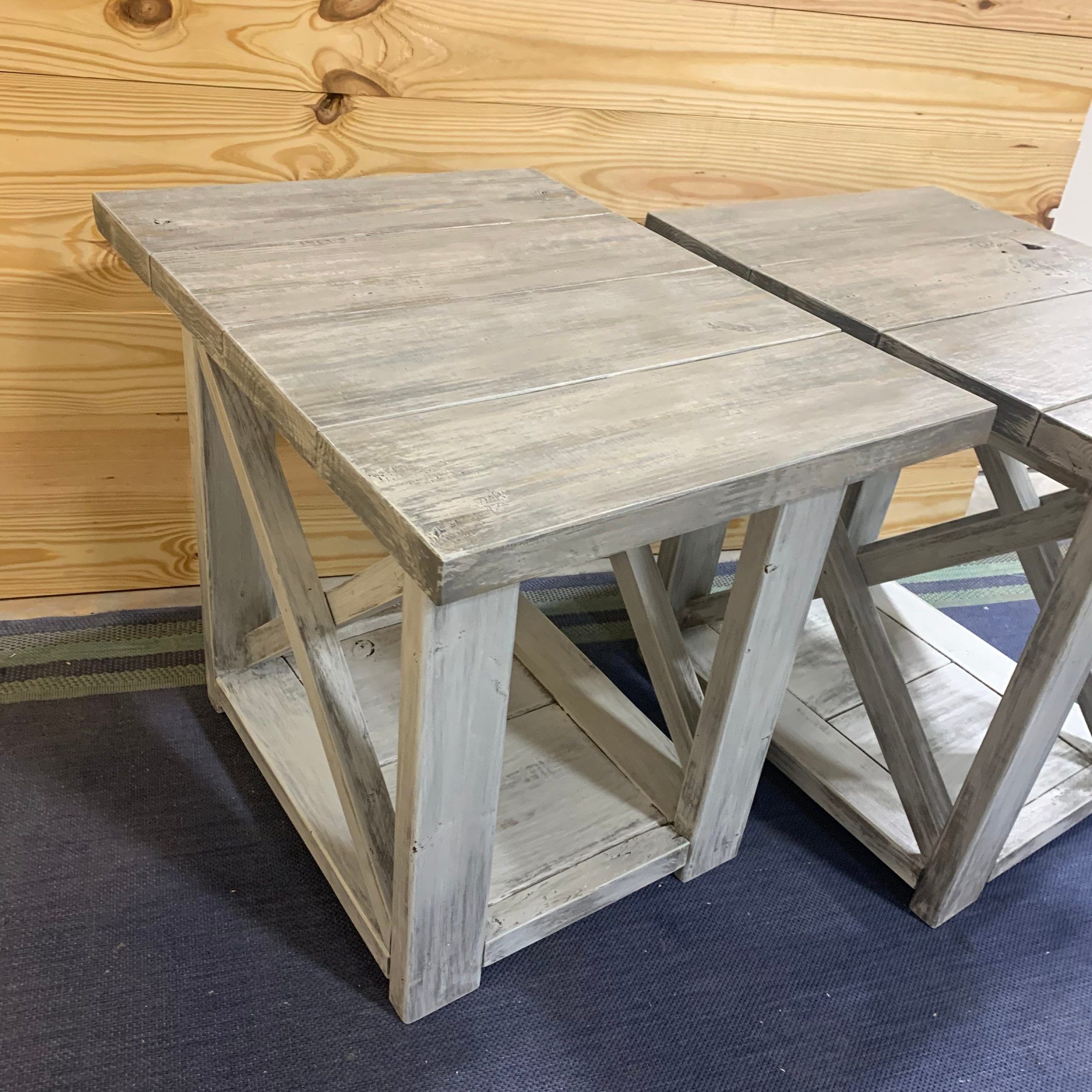 Long Rustic Farmhouse End Tables Gray White Wash Top With A Distressed For Rustic Gray End Tables (View 14 of 20)