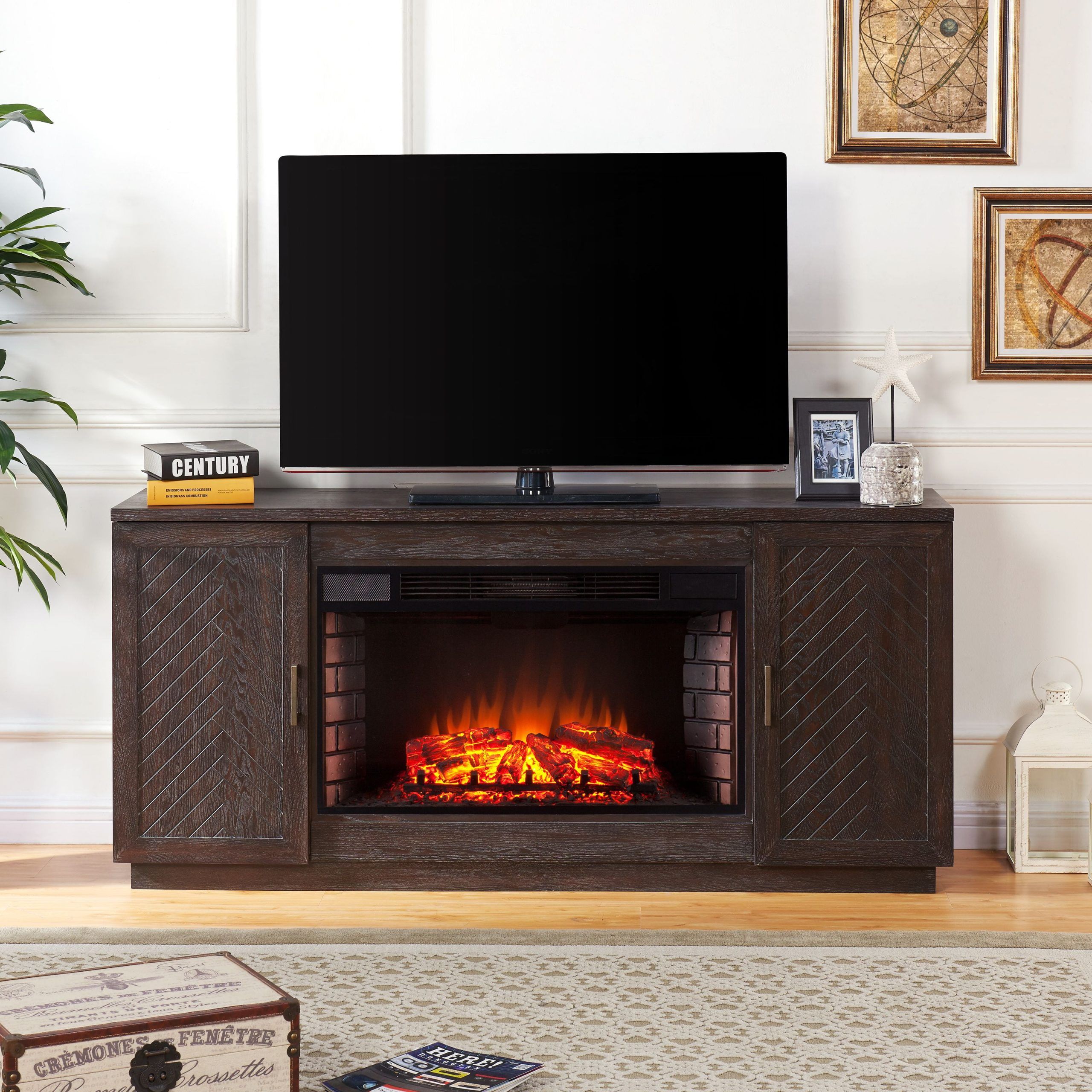 Longfire Tv Stand With Electric Fireplace, For Tvs Up To 33", White With Regard To Tv Stands With Electric Fireplace (Gallery 15 of 20)