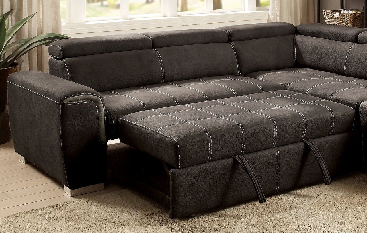 Lorna Sectional Sofa Convertible Cm6515bk In Graphite Fabric Throughout 3 Seat Convertible Sectional Sofas (Gallery 19 of 20)