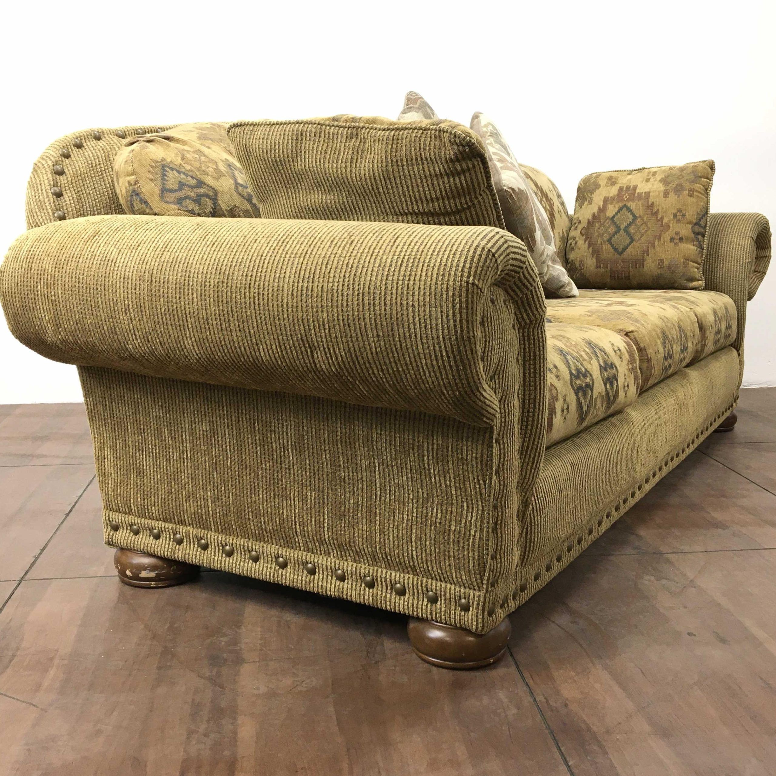 Lot – Traditional Southwestern Style Pillowback Sofa With Sofas With Pillowback Wood Bases (Gallery 8 of 20)