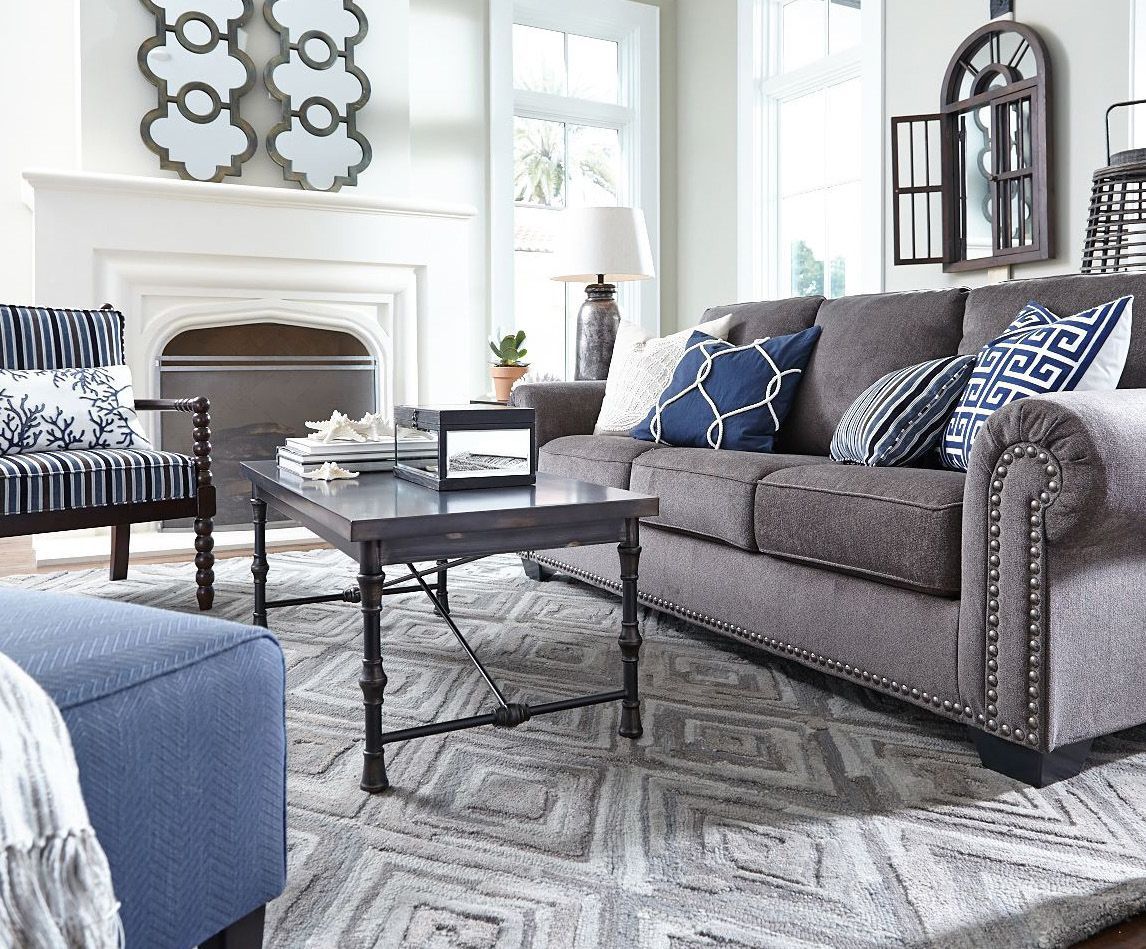Love The Gorgeously Luxe Look Of The Navasota Sofa! | Grey Couch Living Regarding Sofas In Bluish Grey (View 15 of 20)