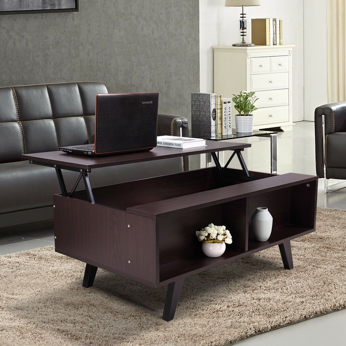 Lowestbest Lift Top Coffee Table, Wood, Cocktail Table With Hidden Within Coffee Tables With Open Storage Shelves (View 18 of 20)