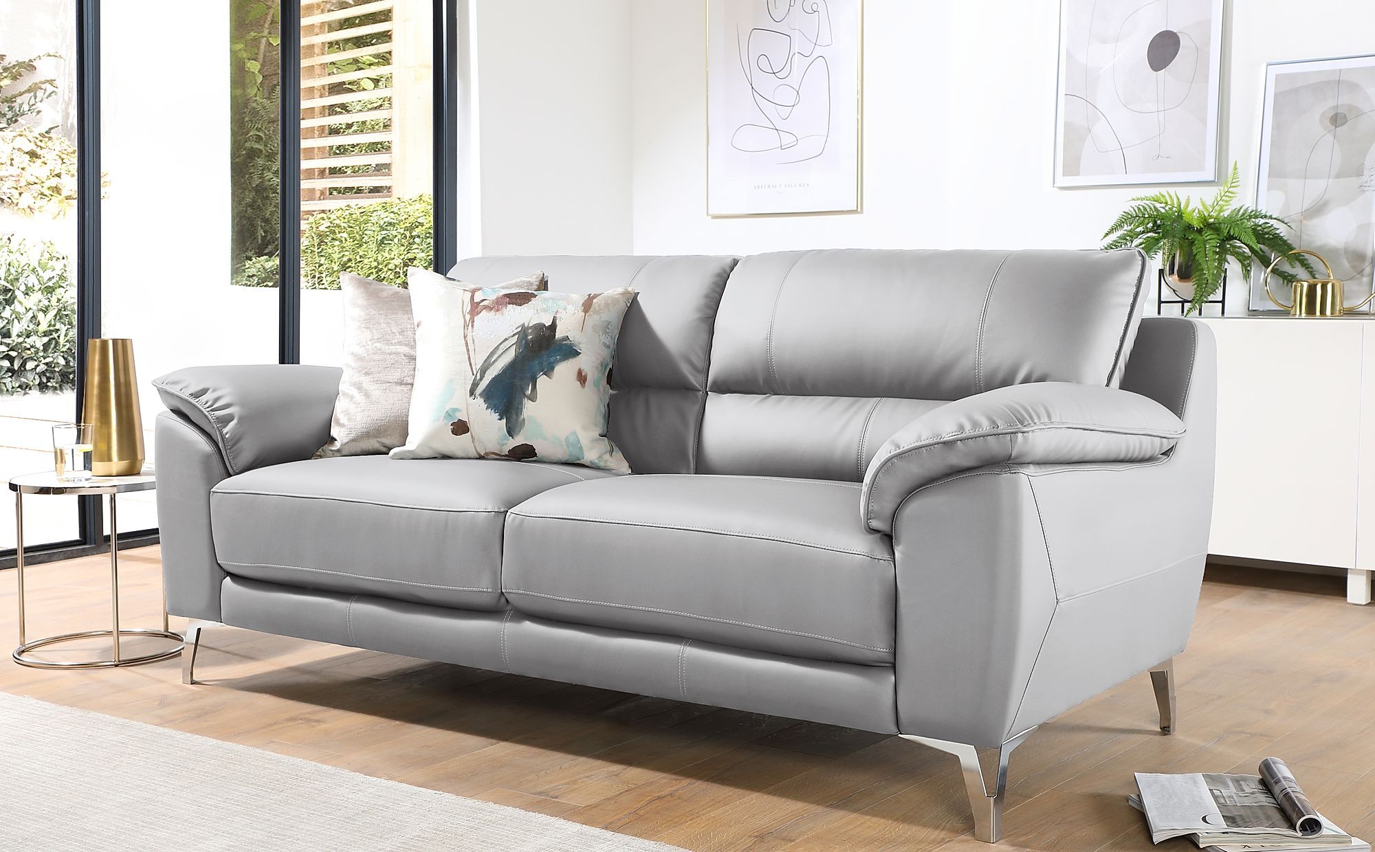 Madrid Light Grey Leather 3 Seater Sofa | Furniture Choice Regarding Sofas In Light Grey (Gallery 1 of 20)