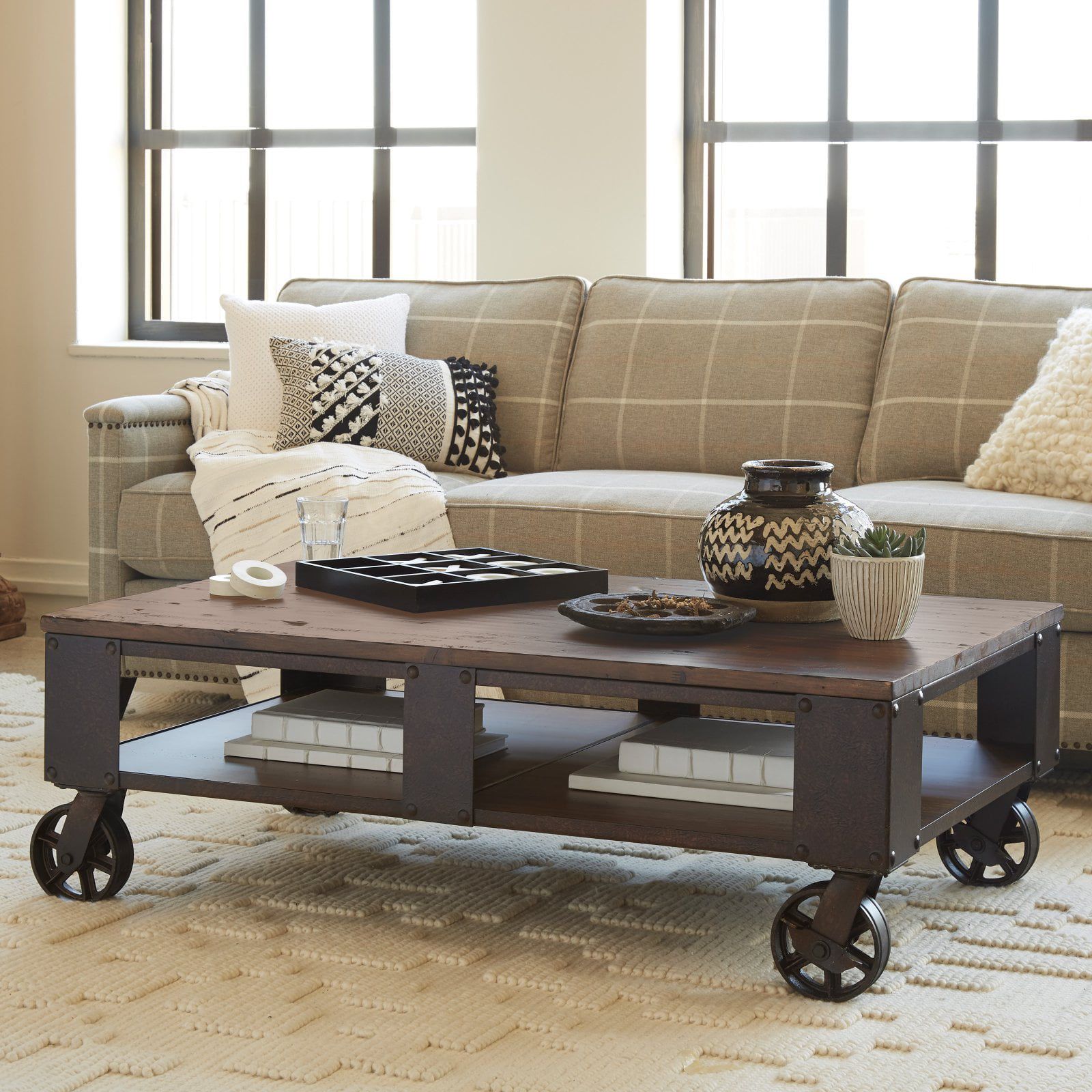 Magnussen T1755 Pinebrook Wood Rectangular Coffee Table With 2 Braking With Coffee Tables With Casters (Gallery 1 of 21)