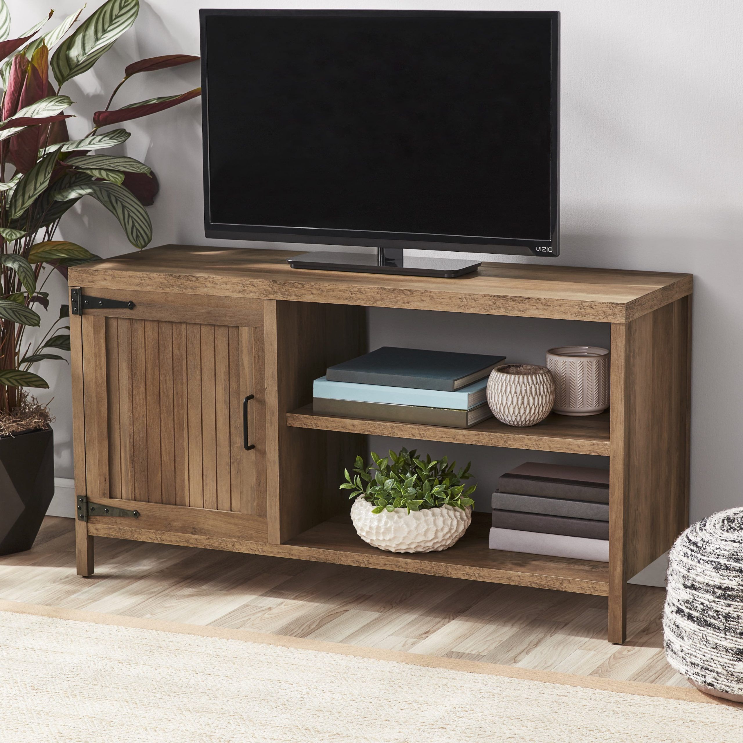 Mainstays Farmhouse Tv Stand For Tvs Up To 50", Rustic Weathered Oak With Farmhouse Rattan Tv Stands (View 12 of 20)