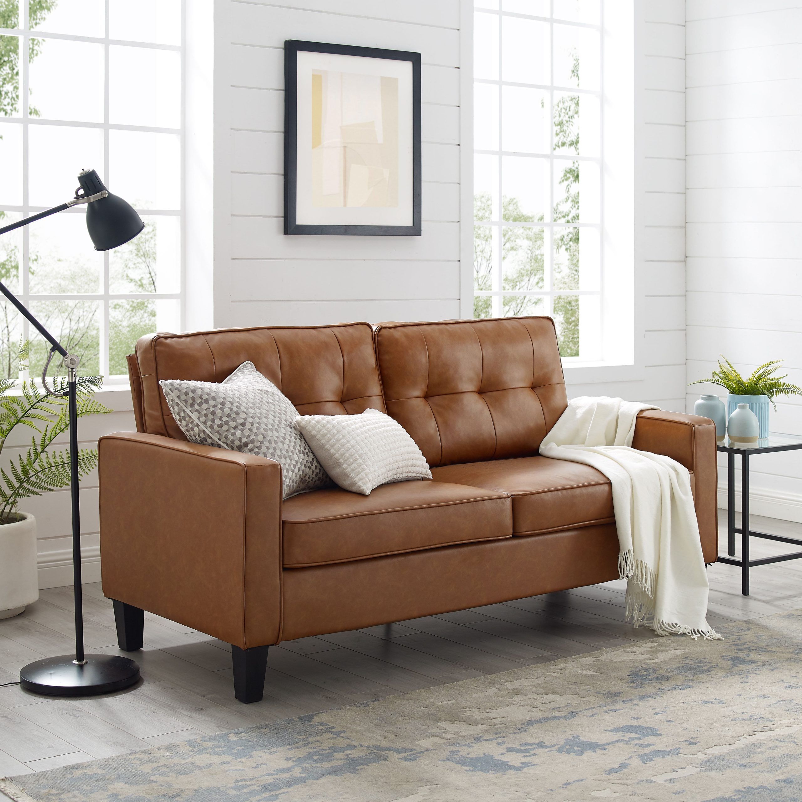 Mainstays Faux Leather Apartment Sofa Brown – Walmart Pertaining To Faux Leather Sofas (Gallery 1 of 21)