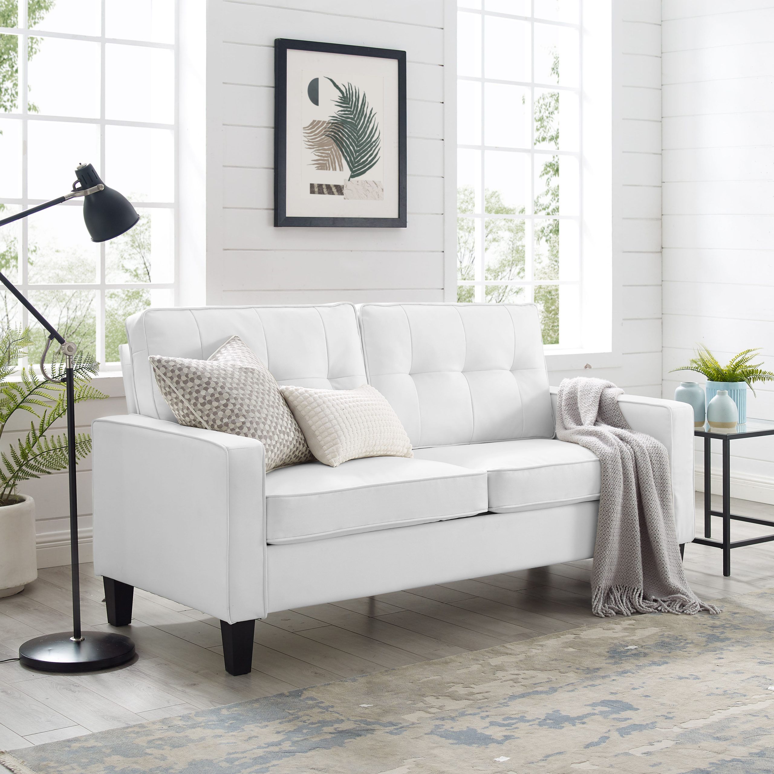 Mainstays Faux Leather Apartment Sofa White – Walmart – Walmart Pertaining To Faux Leather Sofas (Gallery 12 of 21)