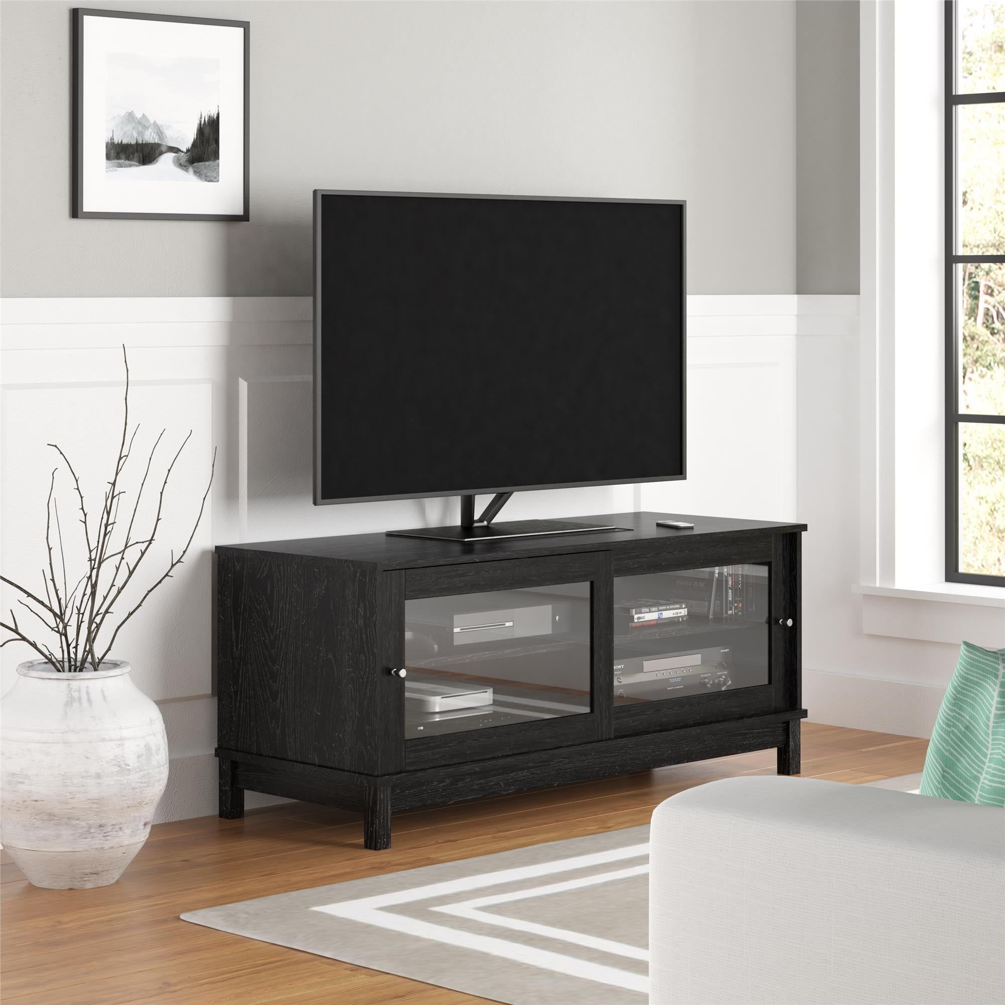 Mainstays Tv Stand For Tvs Up To 55", Multiple Finishes – Black Inside Tv Stands With 2 Doors And 2 Open Shelves (View 19 of 20)