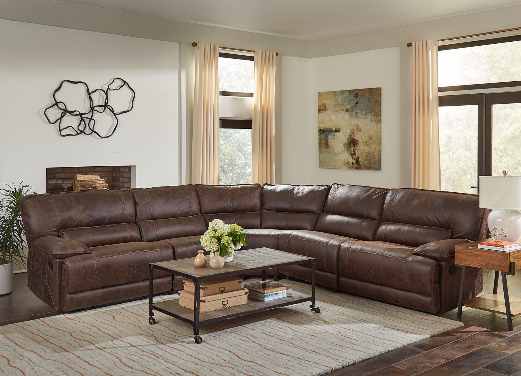 Malyn Weathered Brown Faux Leather Reclining Sectional Sofa With In Faux Leather Sectional Sofa Sets (Gallery 6 of 21)