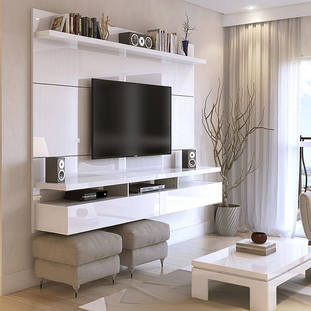 Manhattan Comfort City 62.99 Modern Floating Entertainment Center With Within White Tv Stands Entertainment Center (Gallery 3 of 20)