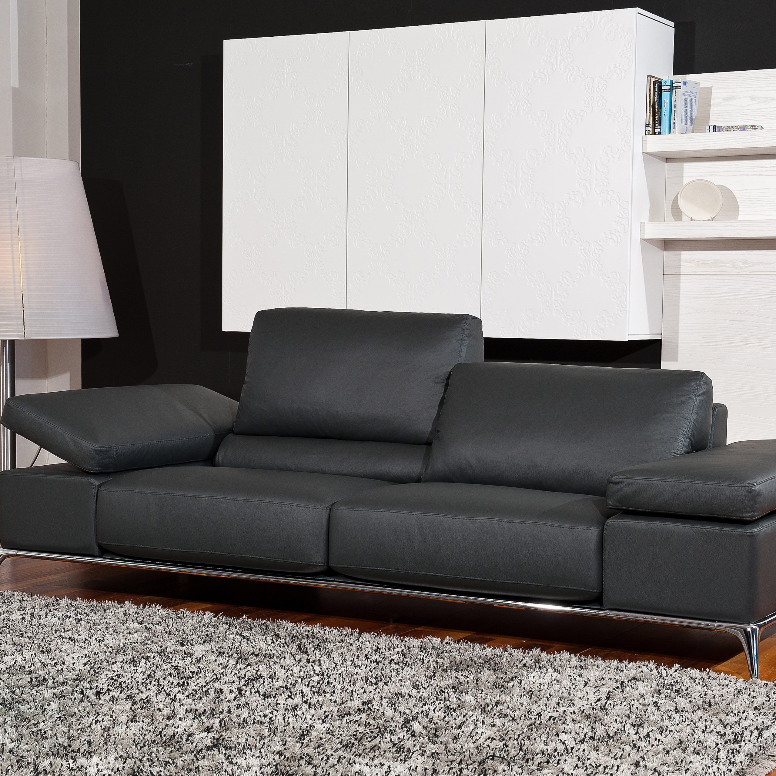 Manhattan Contemporary Black Leather Sofa Set Fresno California Antonio Intended For Right Facing Black Sofas (View 8 of 20)