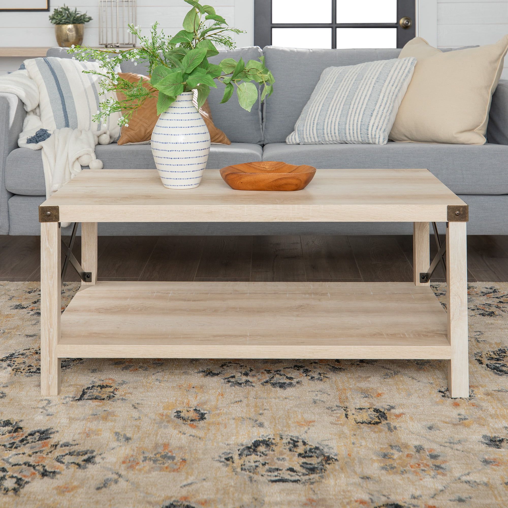 Manor Park 3 Piece Rustic Wood & Metal Coffee Table Set – White Oak Pertaining To Rustic Coffee Tables (Gallery 18 of 20)