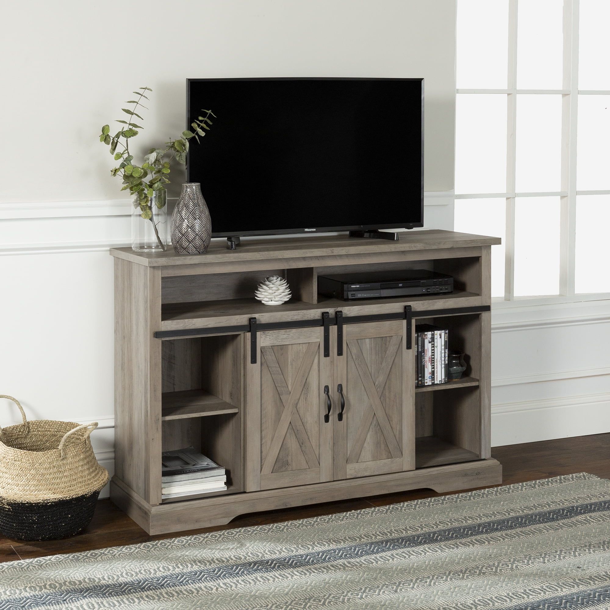 Manor Park Farmhouse Barn Door Tv Stand For Tvs Up To 58", Grey Wash With Regard To Farmhouse Tv Stands (Gallery 17 of 20)