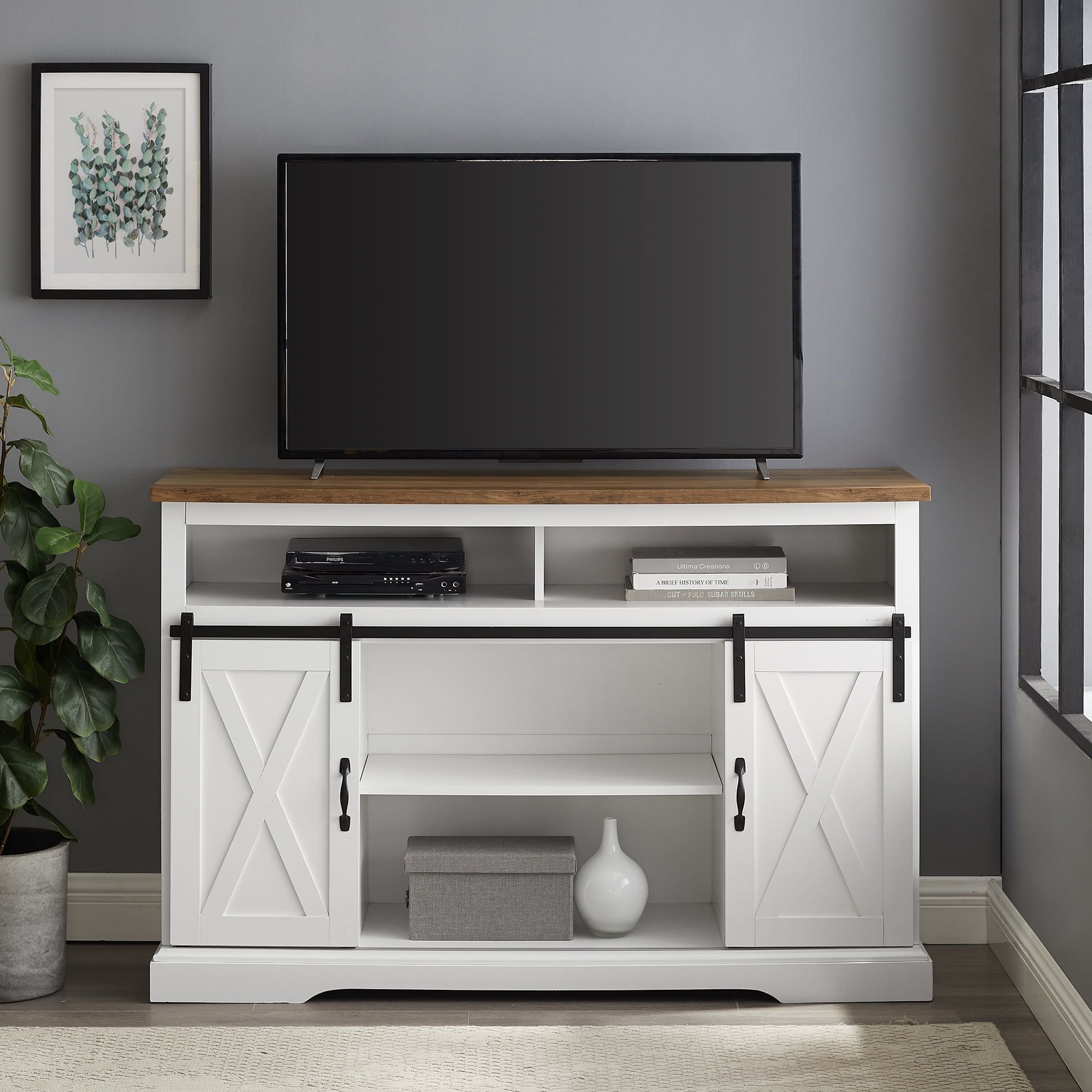 Manor Park Farmhouse Tv Stand For Tvs Up To 58", White/reclaimed Regarding Farmhouse Stands For Tvs (View 6 of 20)