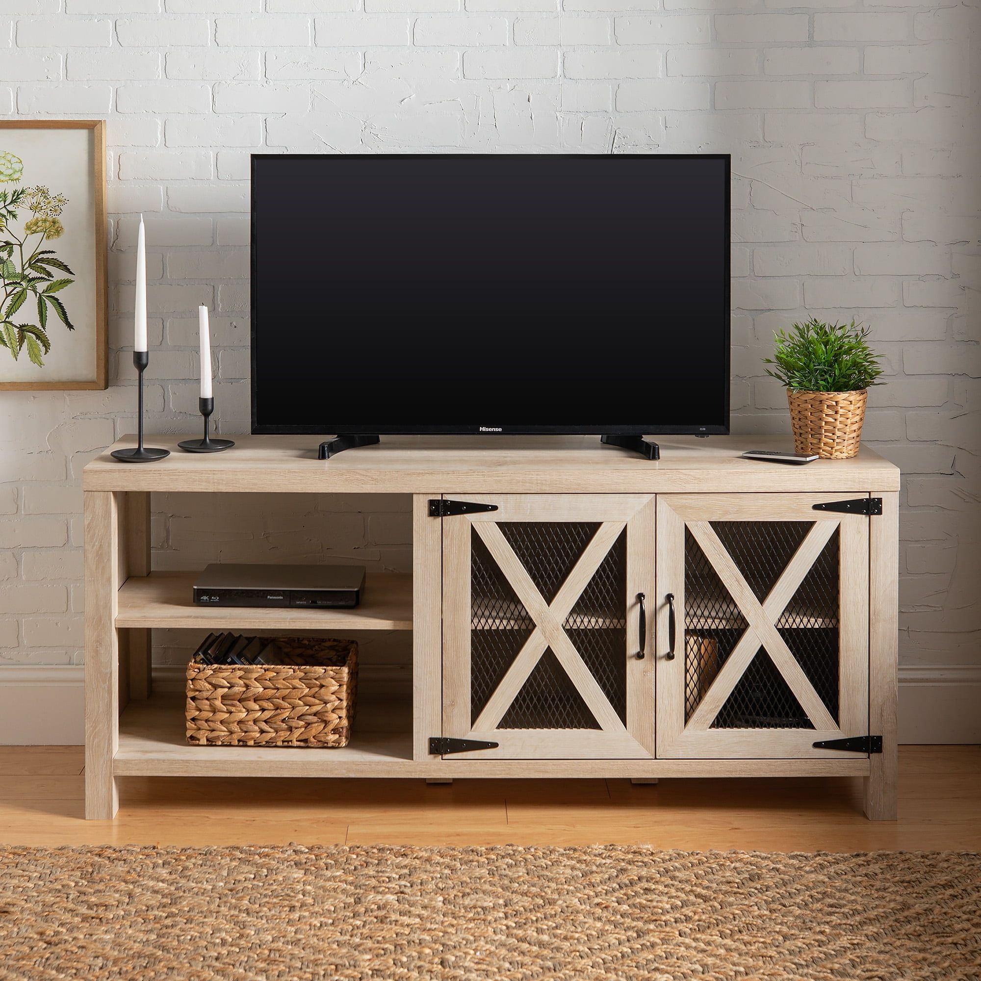 Manor Park Industrial Farmhouse Tv Stand For Tvs Up To 64" – White Oak With Farmhouse Tv Stands (View 3 of 20)
