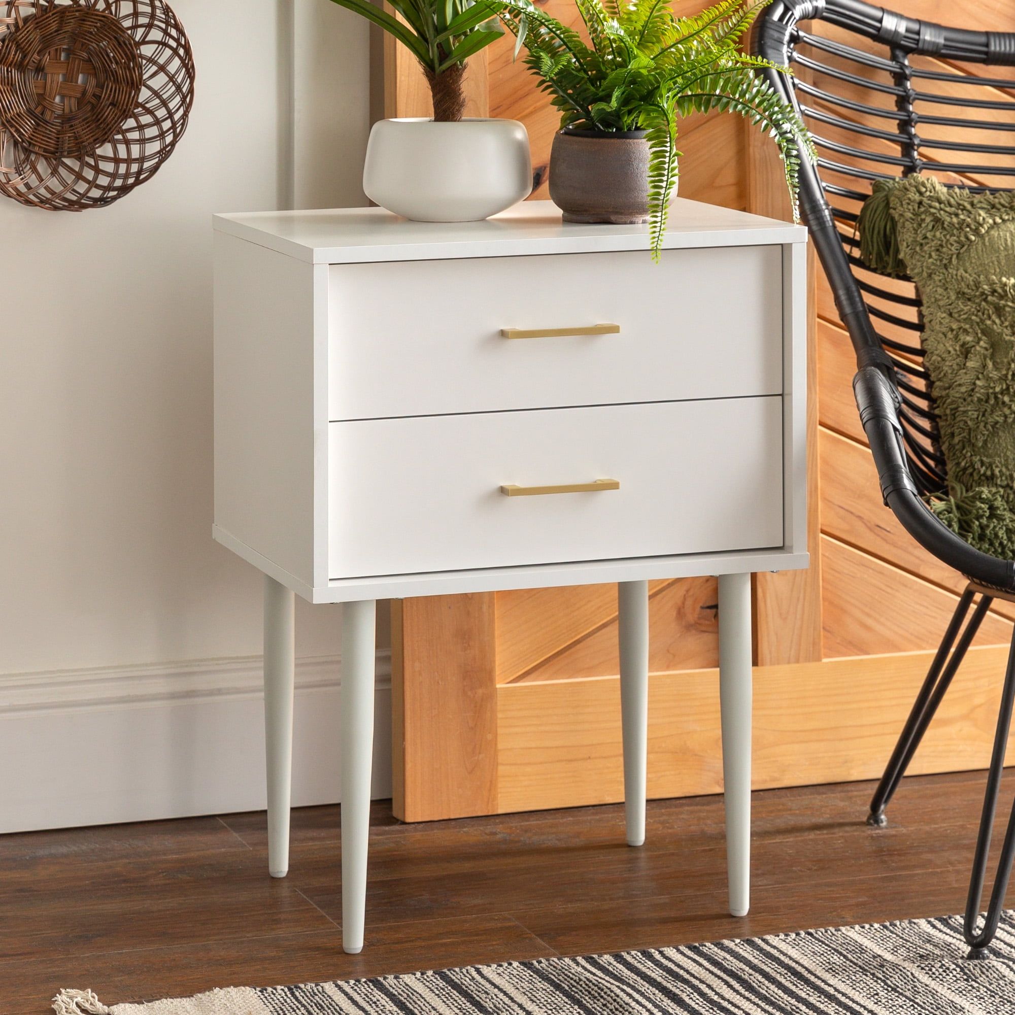 Manor Park Mid Century Modern Two Drawer End Table, White – Walmart Inside Freestanding Tables With Drawers (Gallery 10 of 20)
