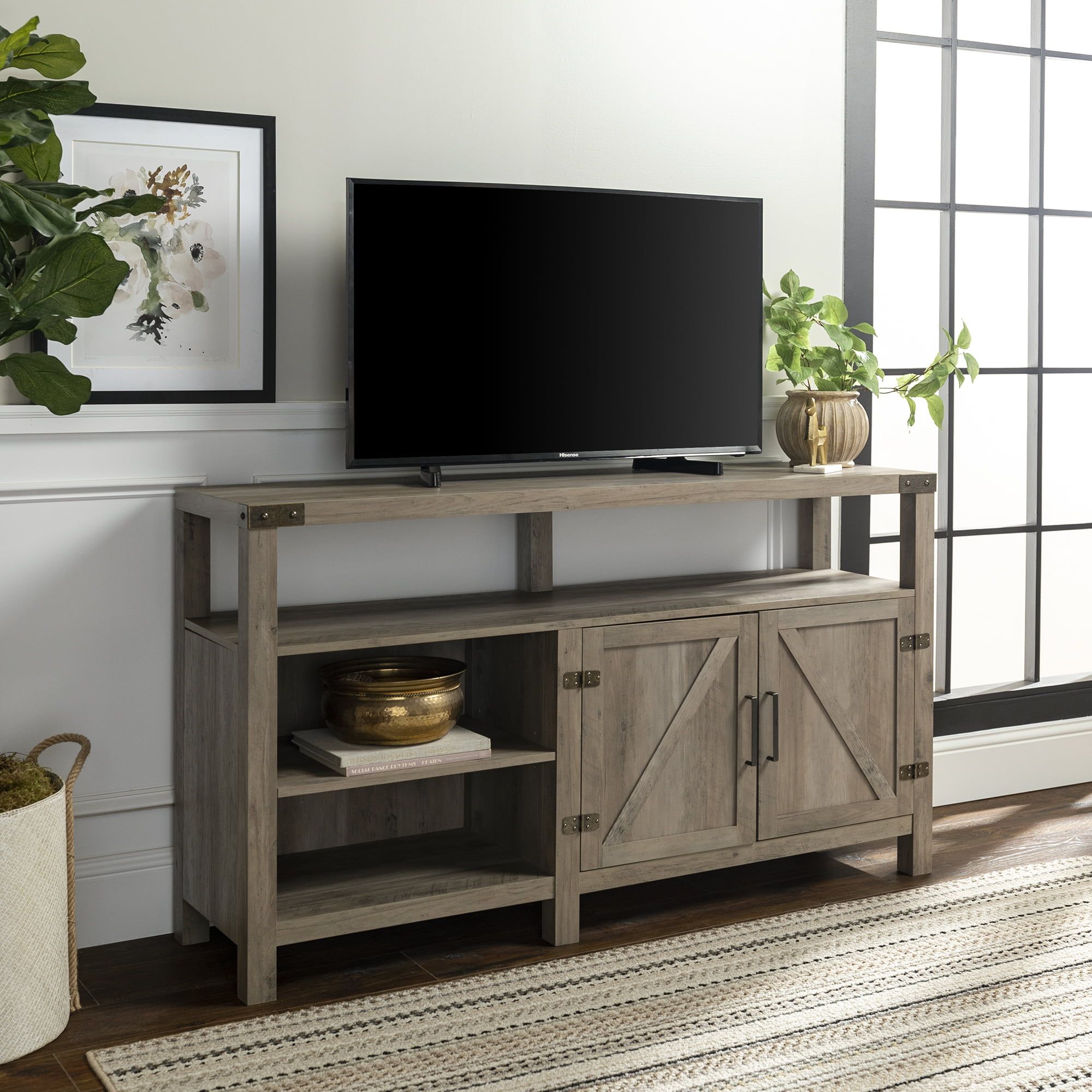 Manor Park Modern Farmhouse Tall Barn Door Tv Stand For Tv's Up To 64 In Modern Farmhouse Rustic Tv Stands (View 10 of 20)