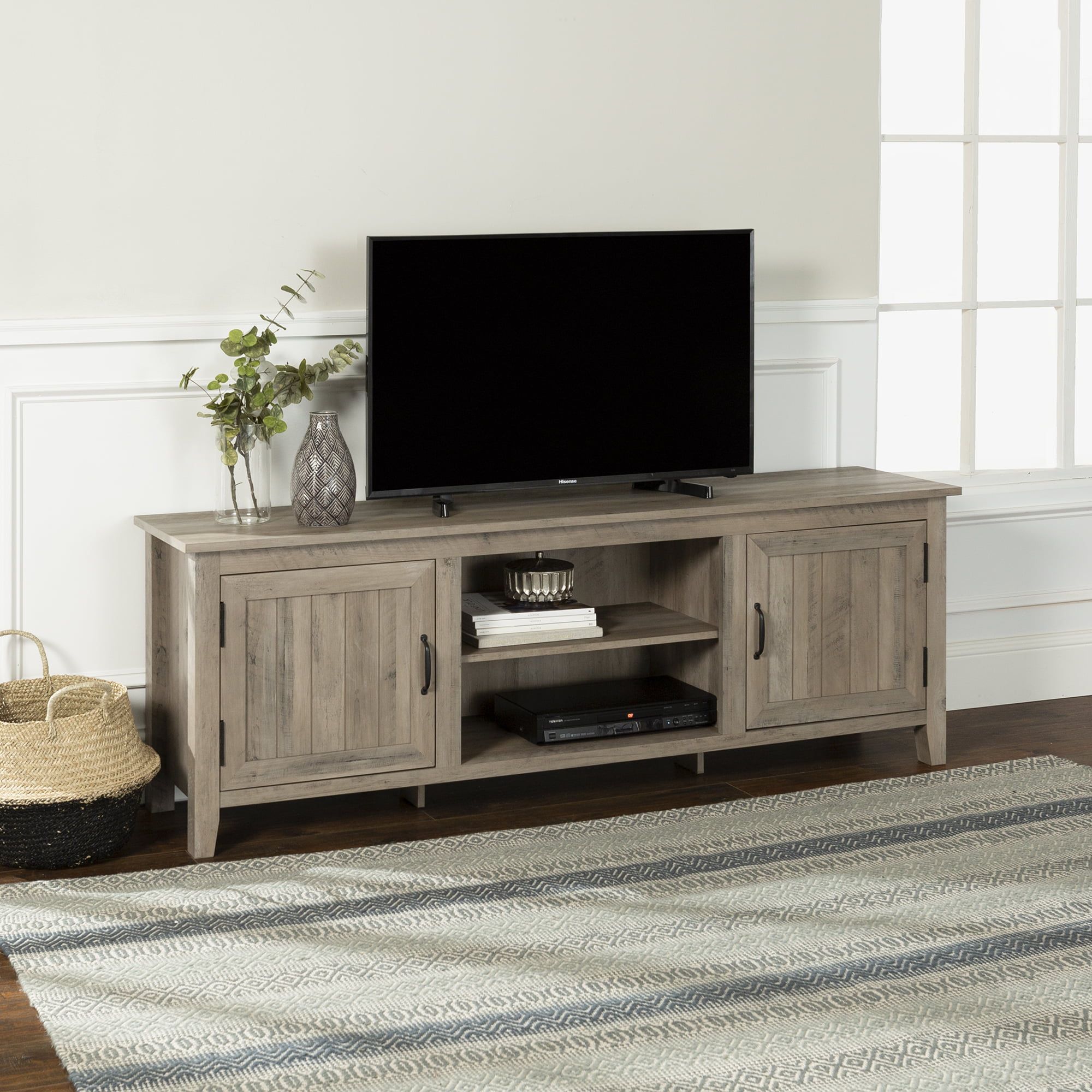 Manor Park Modern Farmhouse Tv Stand For Tvs Up To 80", Grey Wash Intended For Farmhouse Stands For Tvs (Gallery 18 of 20)