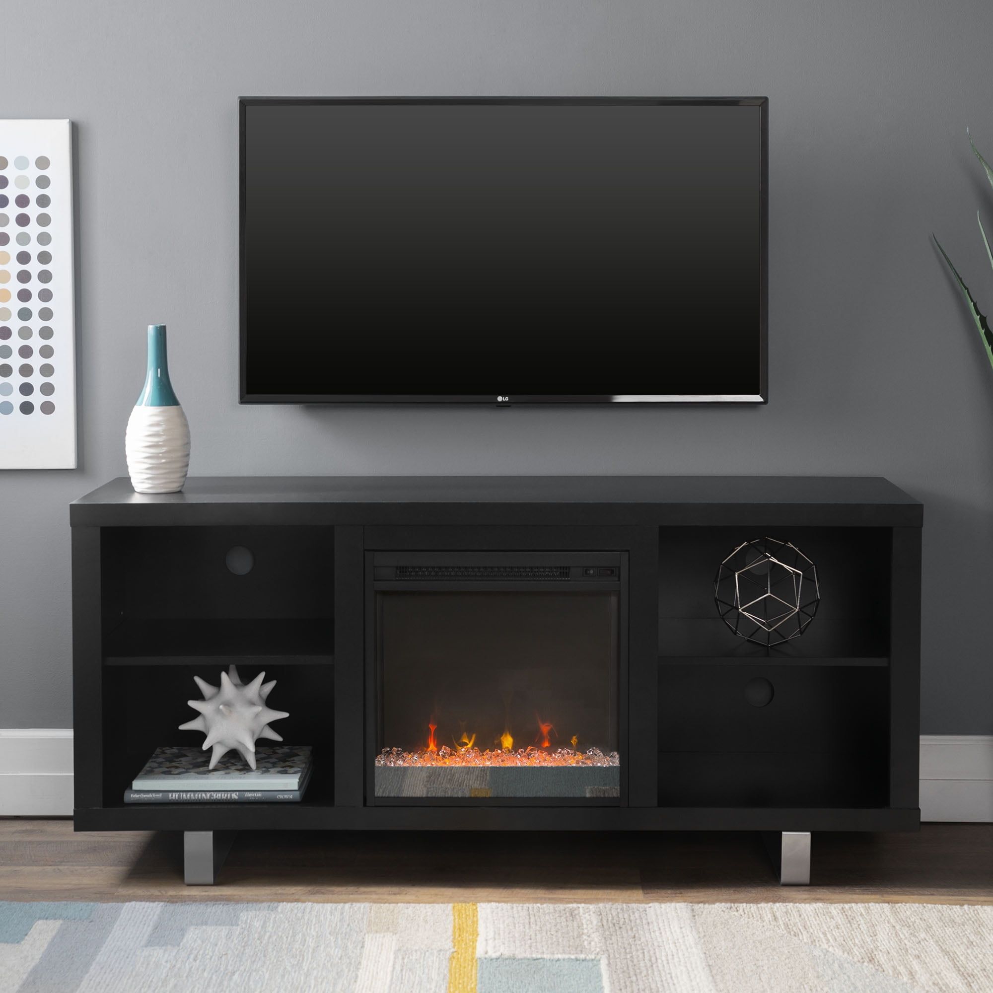 Manor Park Modern Fireplace Tv Stand For Tvs Up To 64?, Black For Modern Fireplace Tv Stands (Gallery 18 of 20)