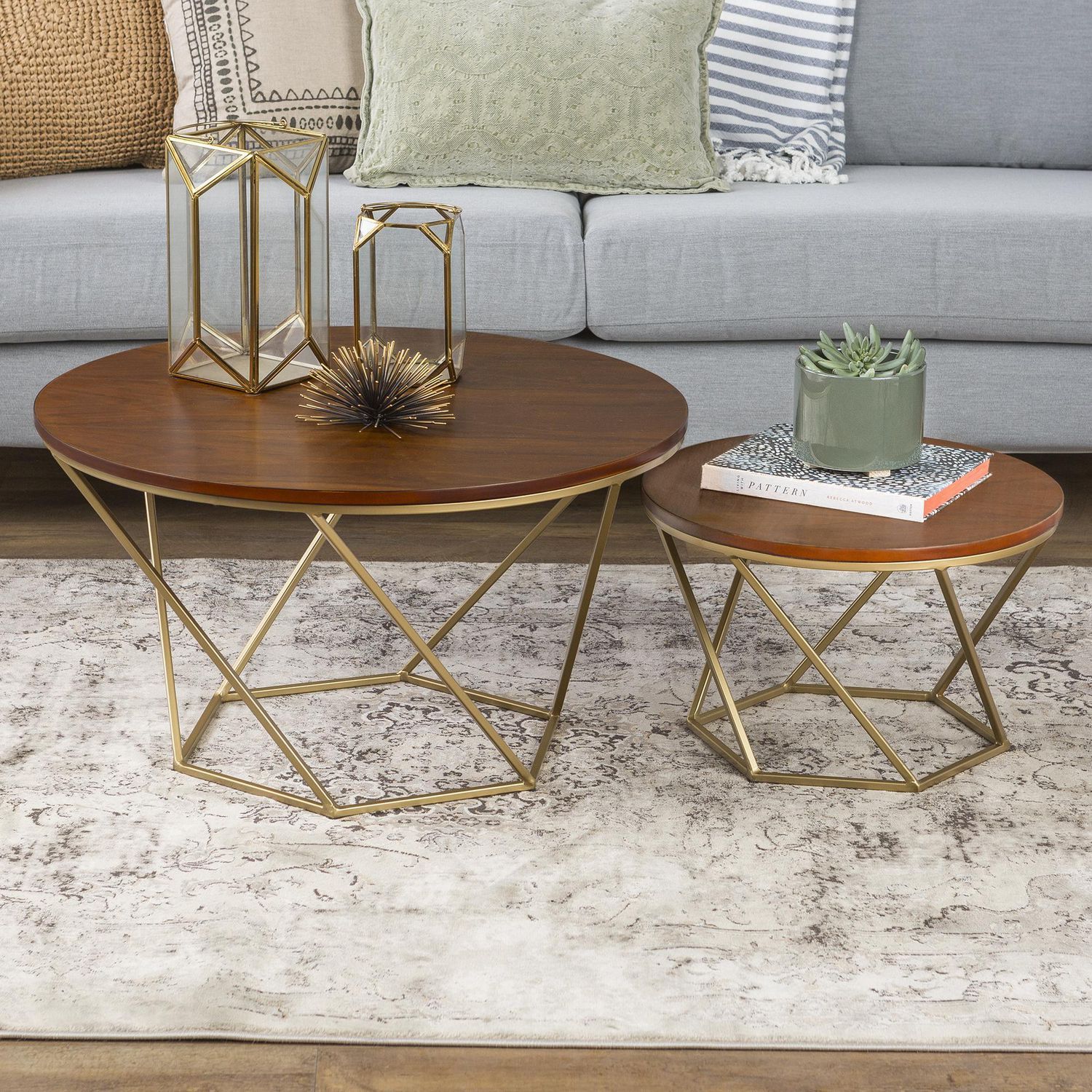 Manor Park Modern Nesting Coffee Table, Set Of 2 – Walnut/gold With Nesting Coffee Tables (Gallery 13 of 20)