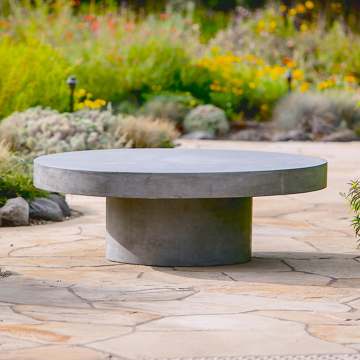 Mason Round Concrete Coffee Table 4' – Terra Outdoor Living | Concrete Regarding Outdoor Half Round Coffee Tables (View 9 of 20)