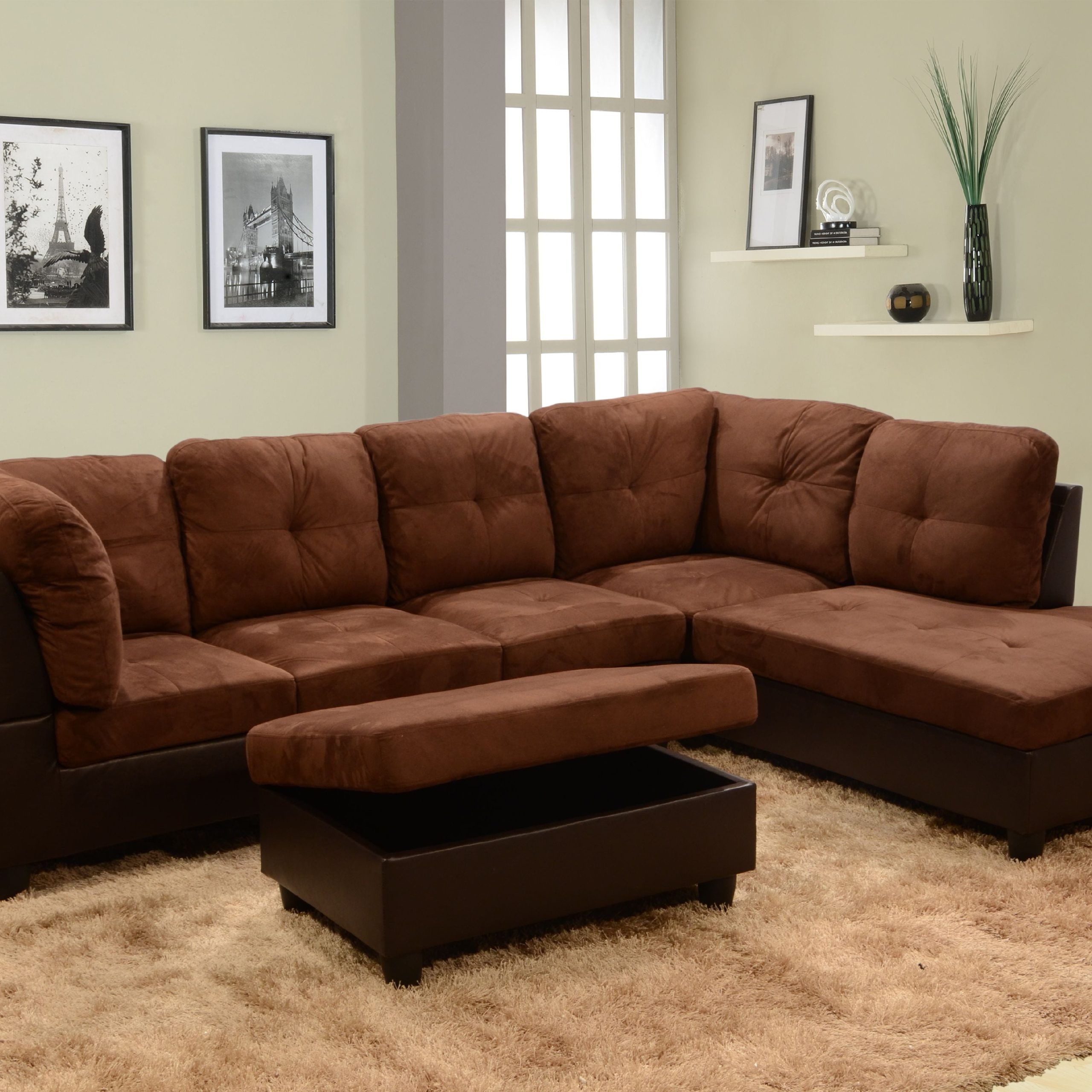 Matt Right Facing Sectional Sofa With Ottoman,chocolate – Walmart Regarding Sofas In Chocolate Brown (View 7 of 20)