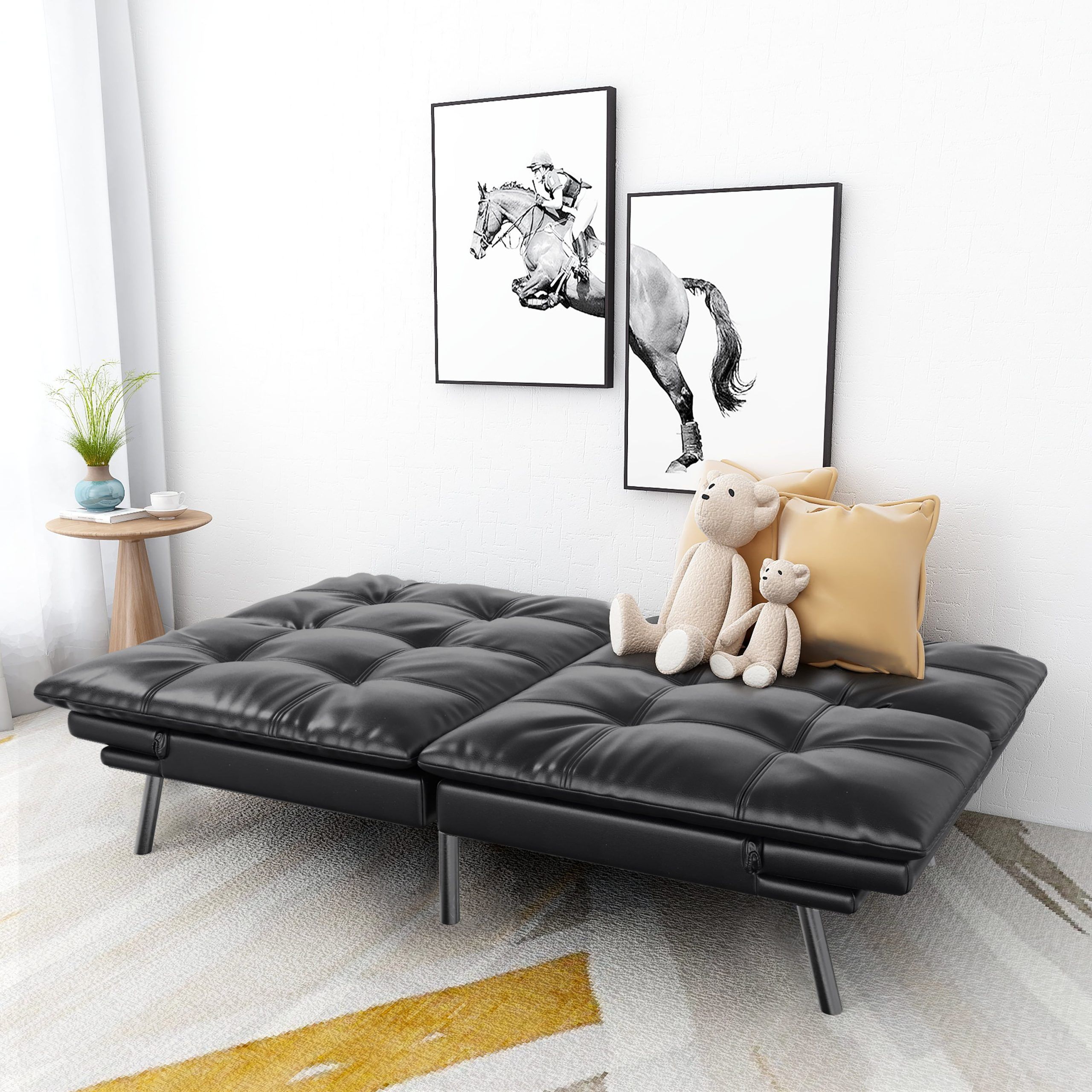 Memory Foam Futon Sofa Bed,foldable Futon Couch,black – Walmart Throughout Black Faux Suede Memory Foam Sofas (Gallery 8 of 20)