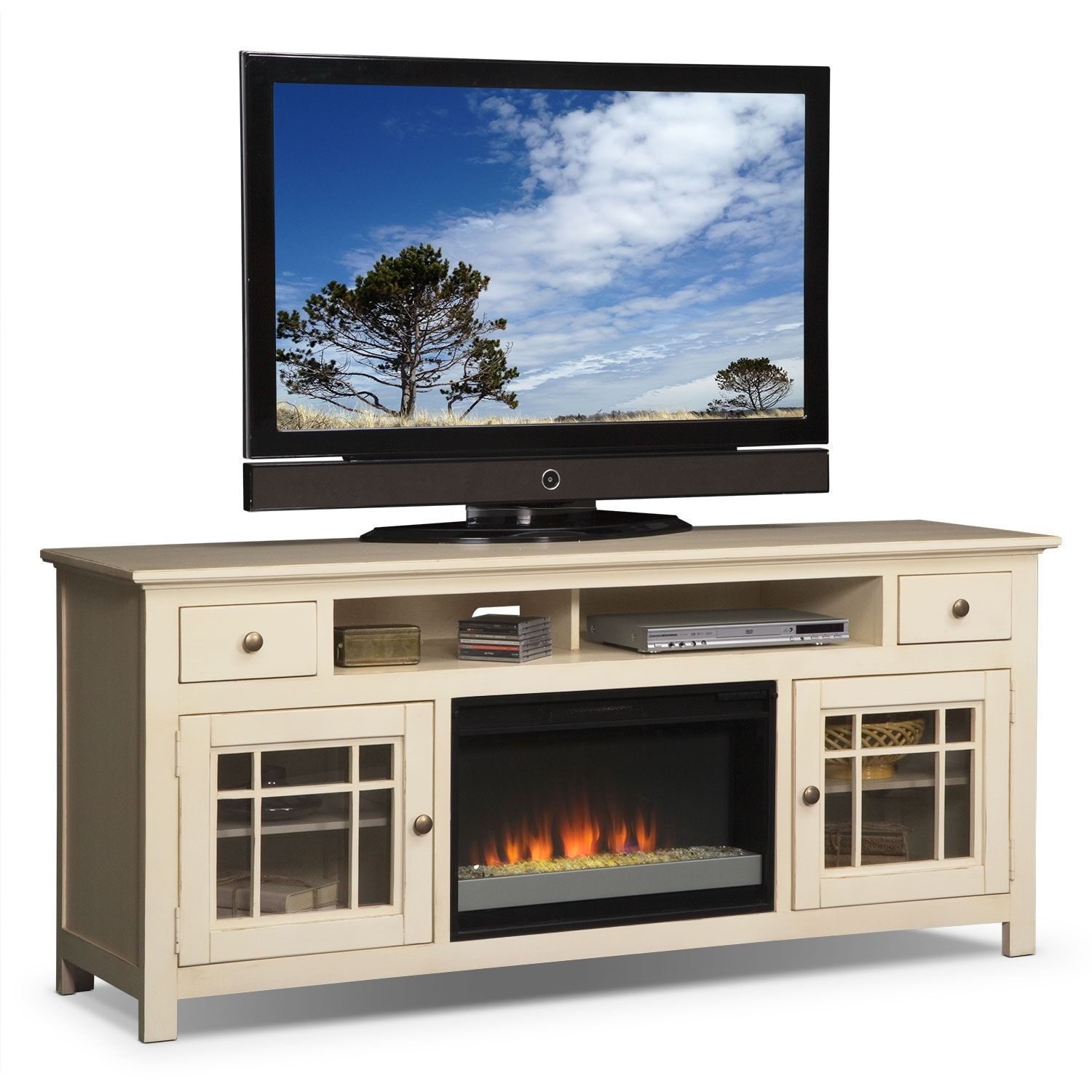 Merrick 74" Fireplace Tv Stand With Contemporary Insert – White Throughout Modern Fireplace Tv Stands (Gallery 17 of 20)