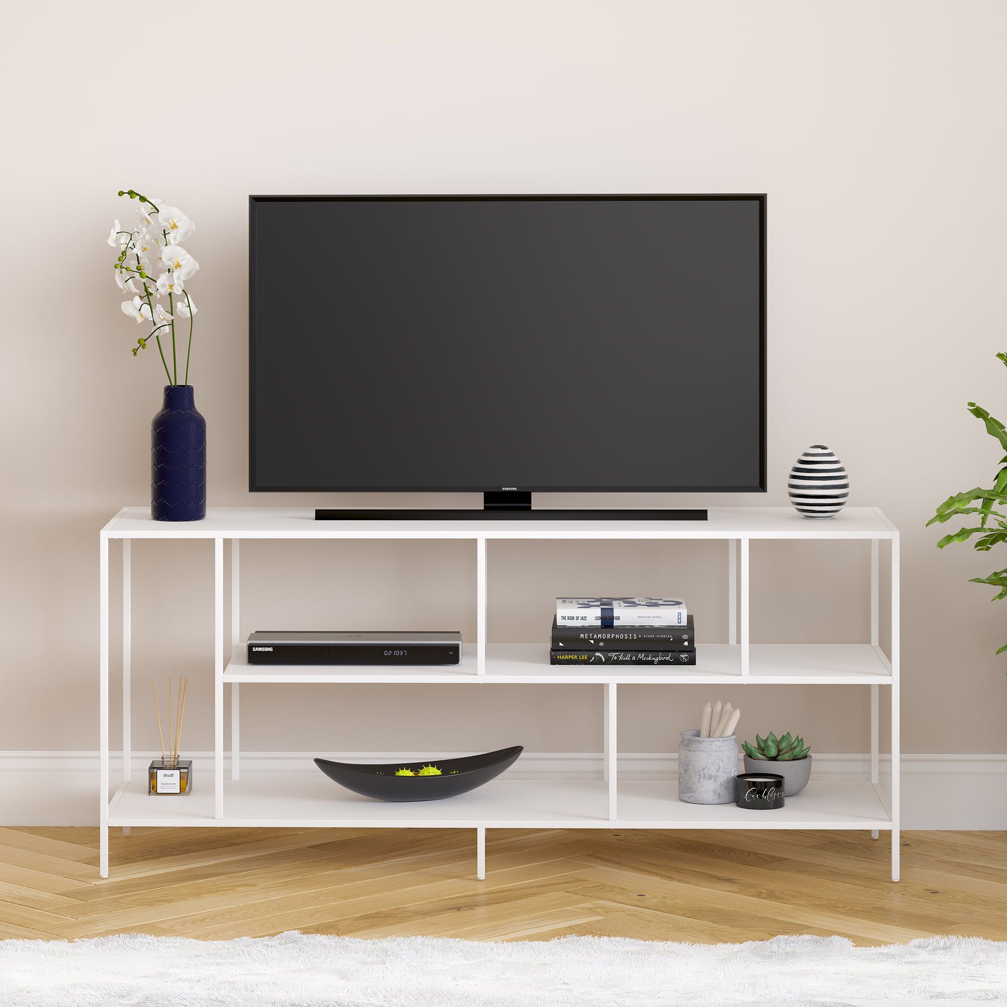 Metal Tv Stand For Tvs Up To 55", Media Console Table With Open Shelf Within White Tv Stands Entertainment Center (Gallery 8 of 20)