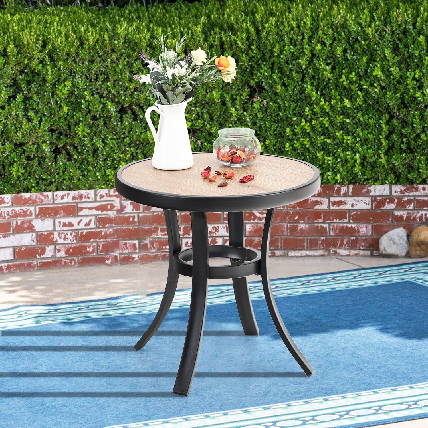 Mf Studio 19 Inches Bistro Side Table, Outdoor Coffee Table Wooden Like With Regard To Round Steel Patio Coffee Tables (Gallery 18 of 20)