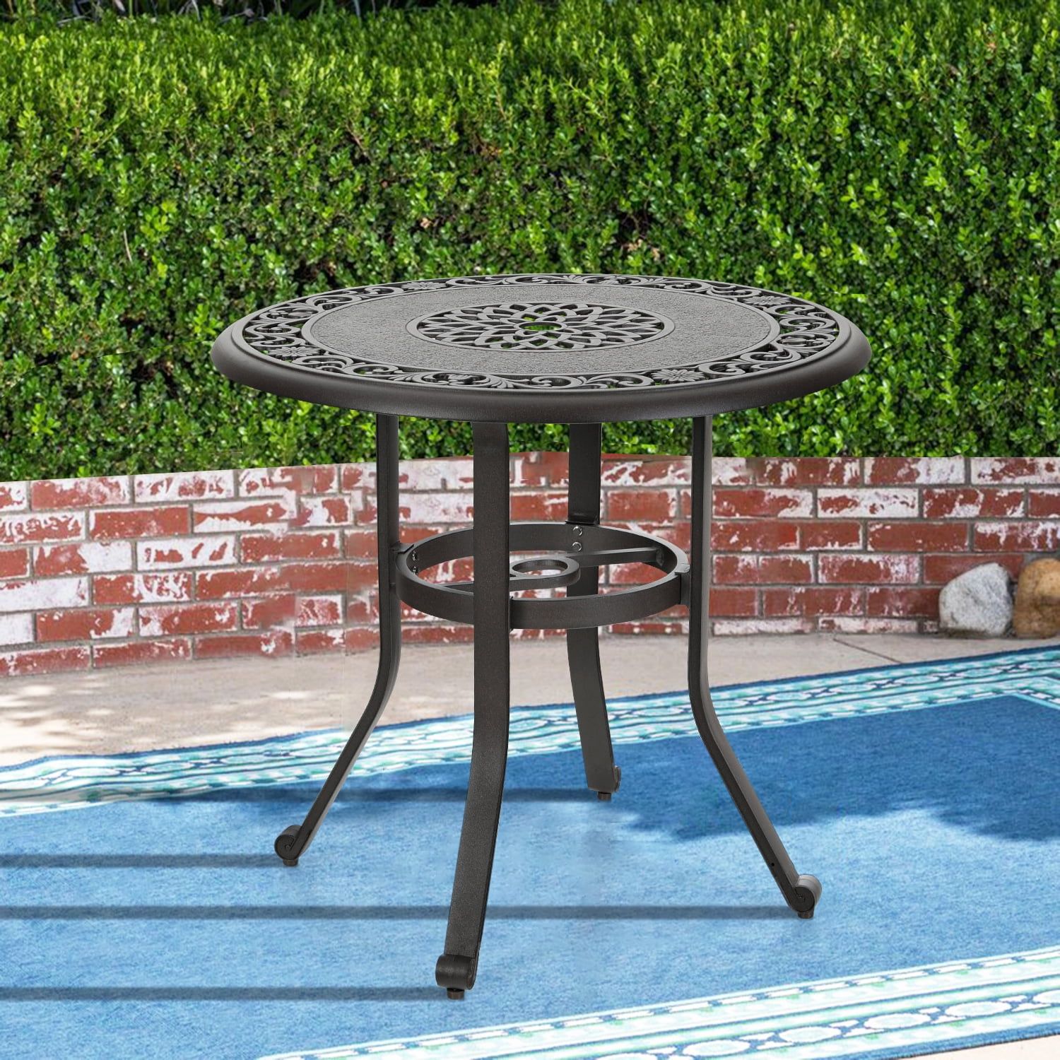 Mf Studio 32" Cast Aluminum Patio Outdoor Bistro Table, Round Dining Pertaining To Round Steel Patio Coffee Tables (View 4 of 20)