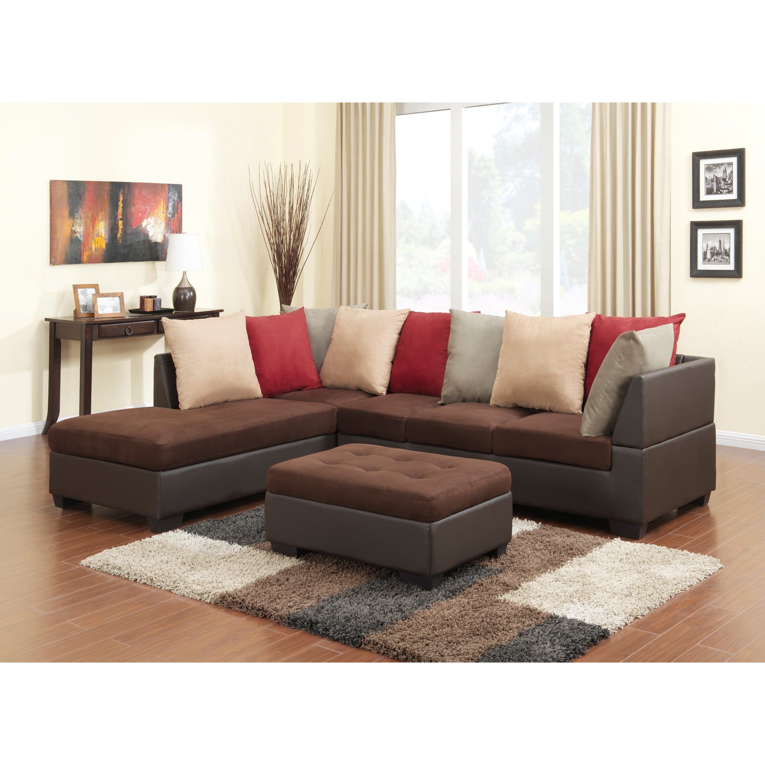 Microfiber Sectional Sofa With Scatter Back Pillows – Overstock Intended For Microfiber Sectional Corner Sofas (View 15 of 20)