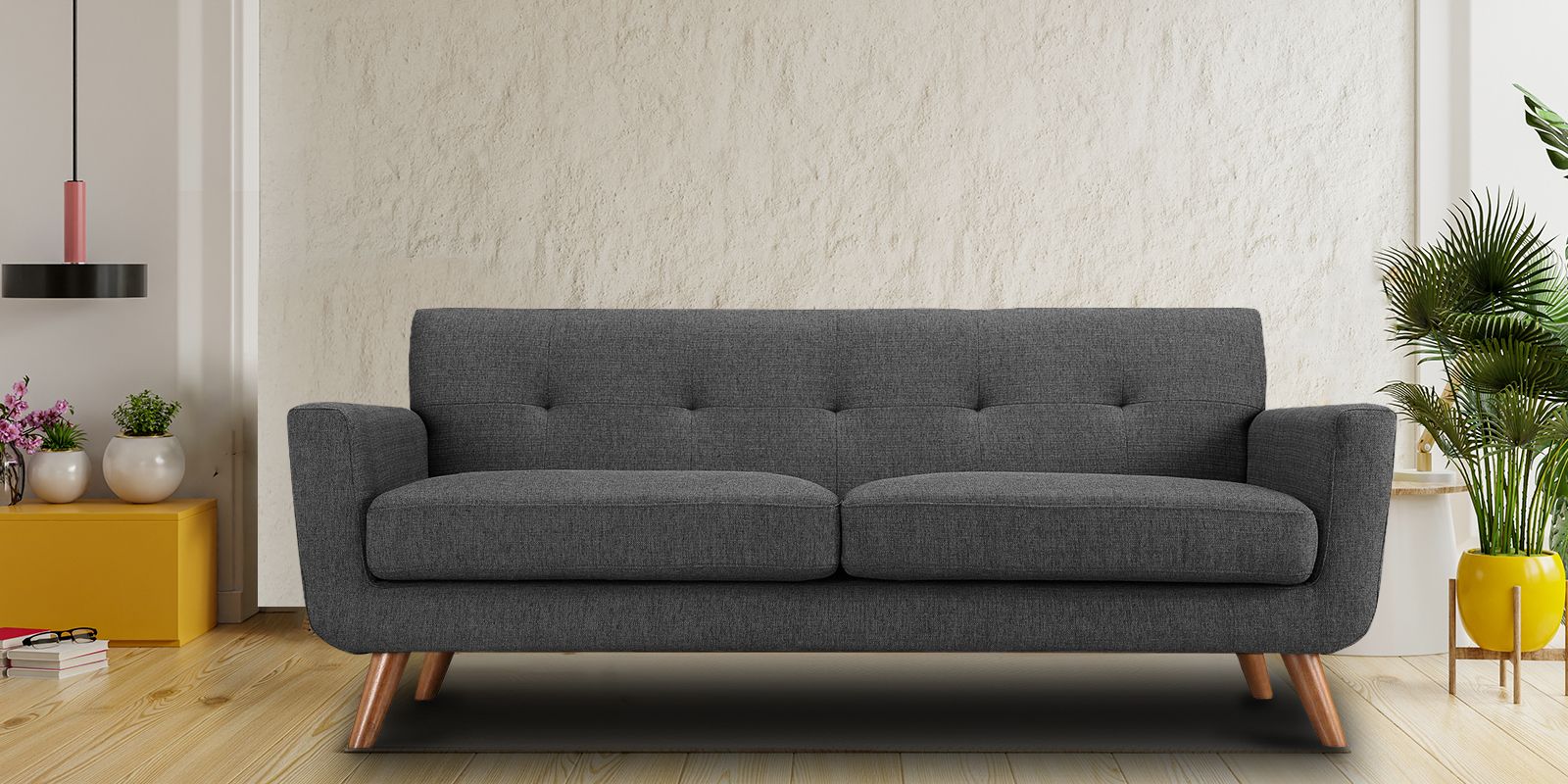 Mid Century Classic 3 Seater Sofa In Grey Colour – Dreamzz Furniture Regarding Mid Century 3 Seat Couches (Gallery 3 of 20)