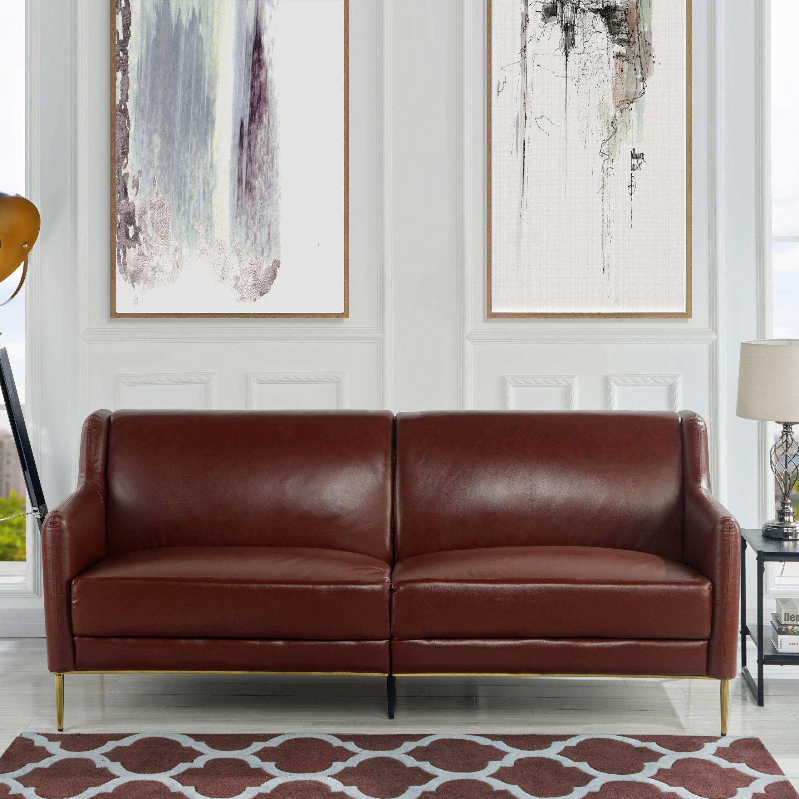 Mid Century Leather Sofa, Modern Sleek Simple Living Room Couch Gold With Mid Century Modern Sofas (Gallery 18 of 20)