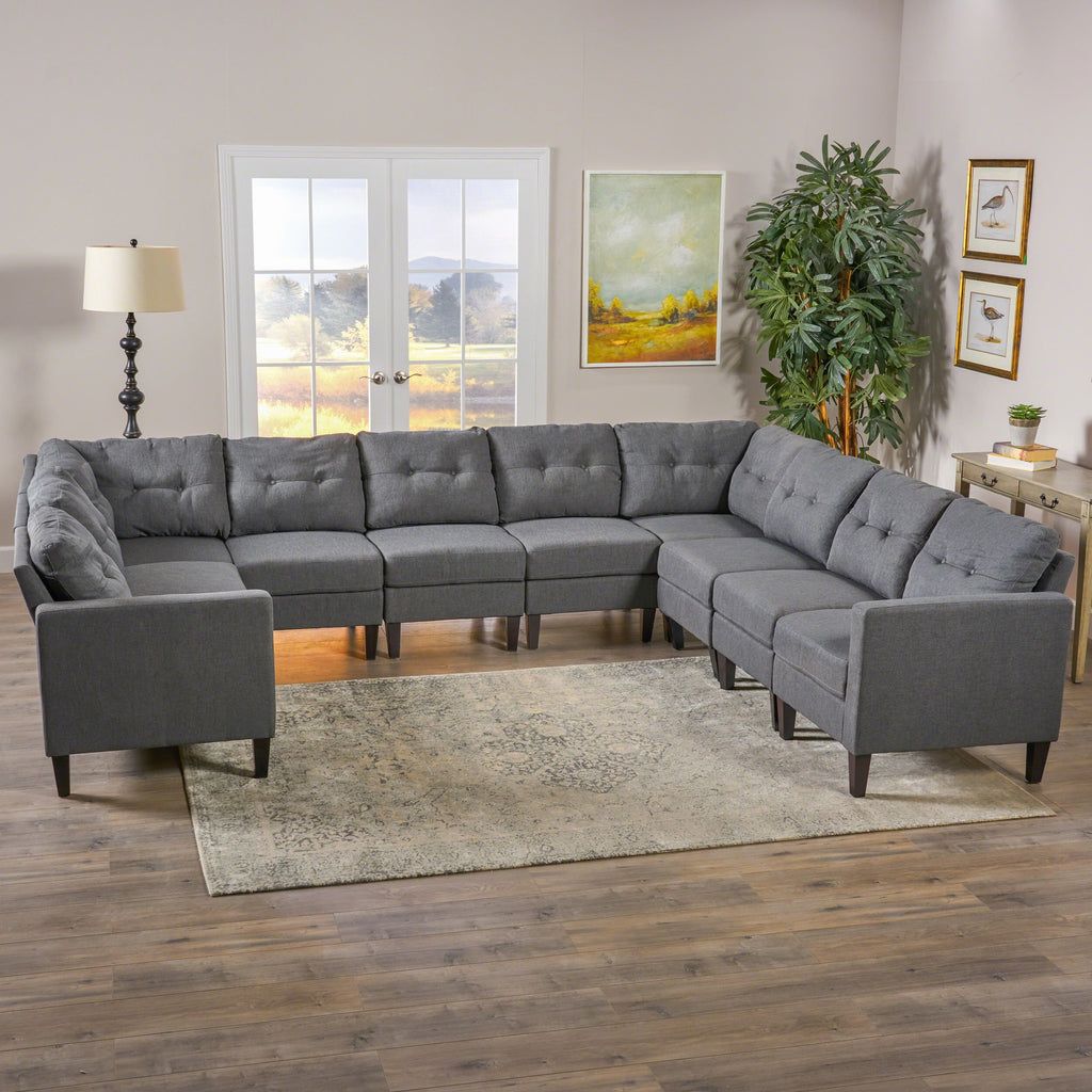 Mid Century Modern 10 Piece Fabric U Shaped Sectional Sofa – Nh706303 For U Shaped Couches In Beige (View 17 of 20)