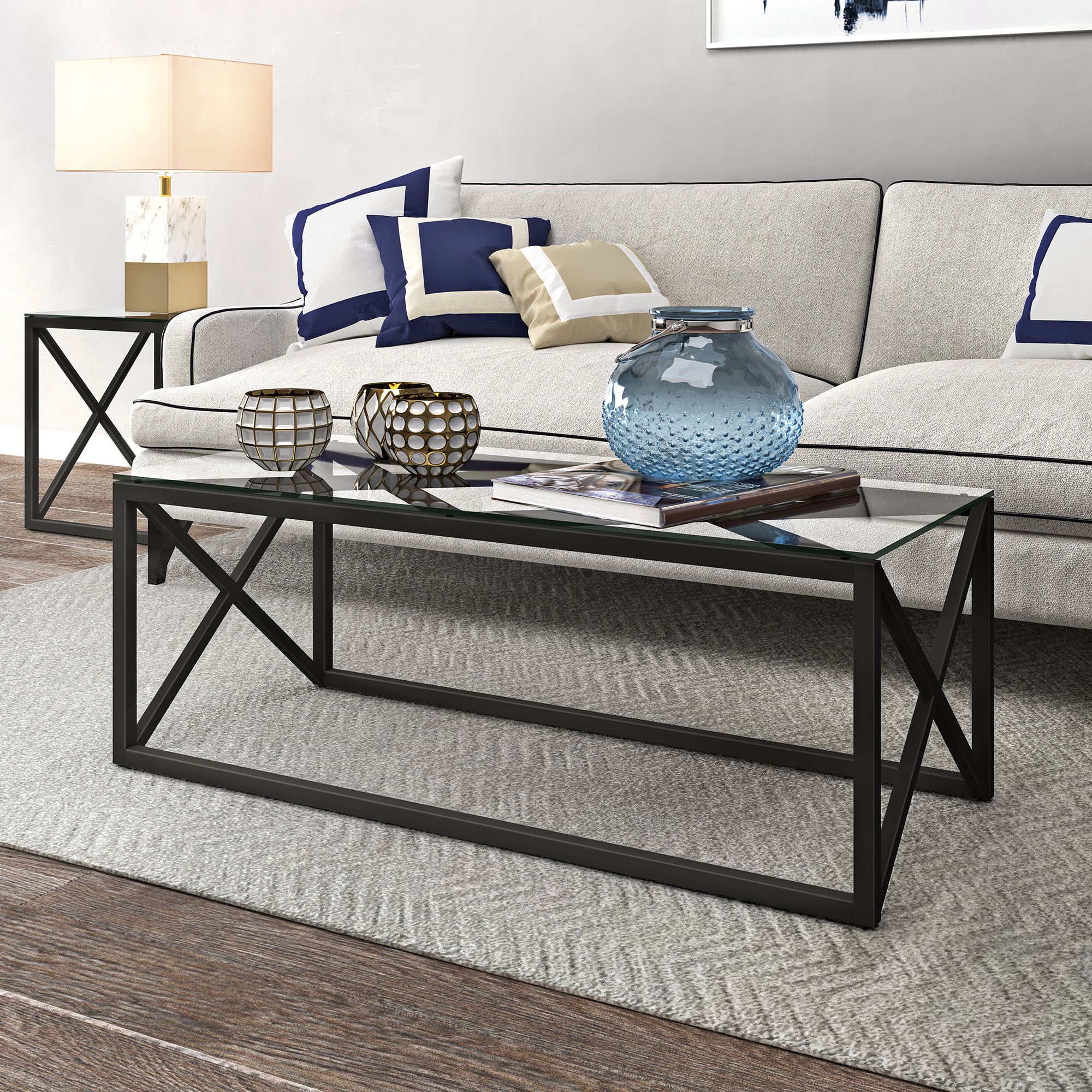 Mid Century Modern Glass Coffee Table, Rectangle Accent Table In In Rectangular Coffee Tables With Pedestal Bases (View 11 of 20)