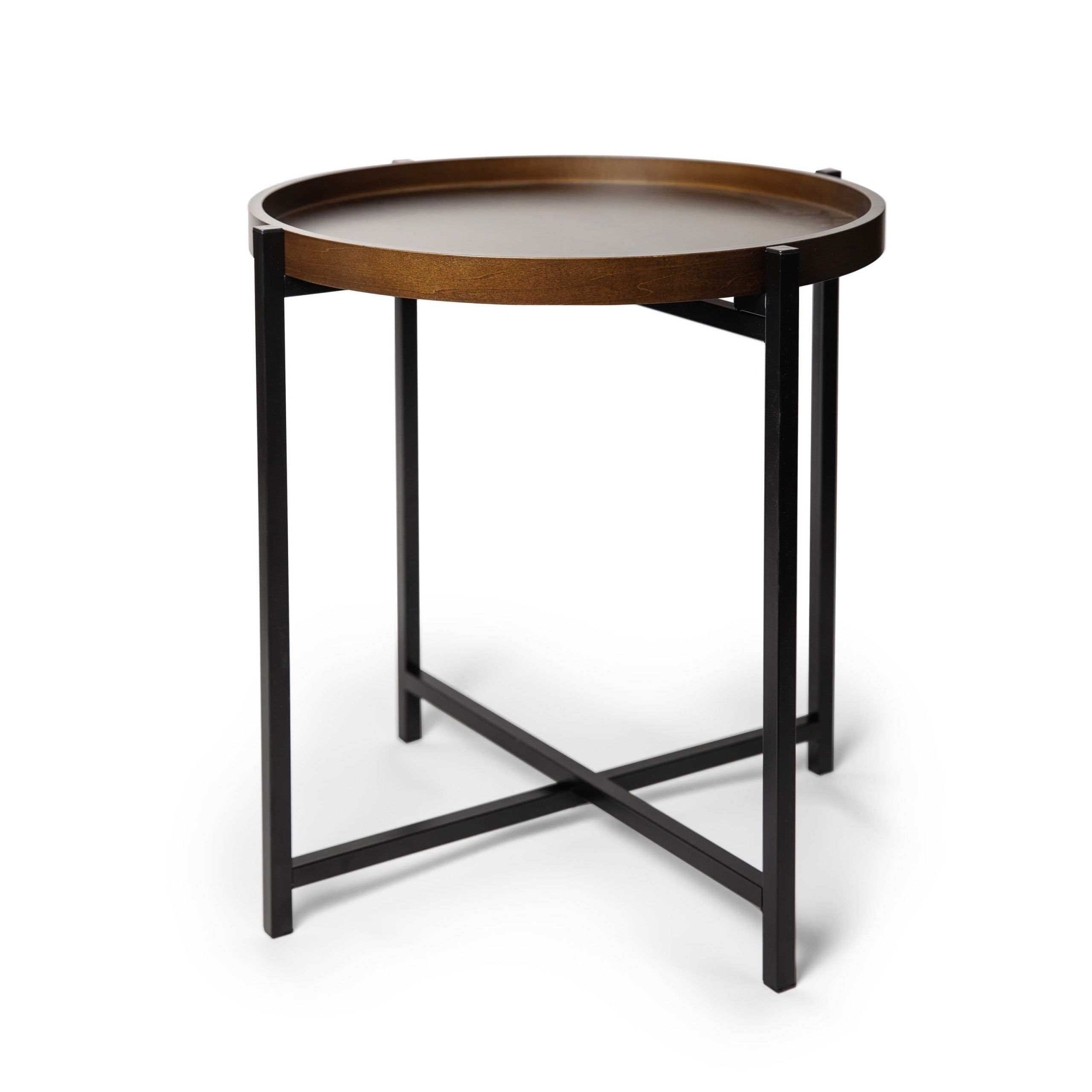 Mid Century Modern Round Side Table With Removable Wood Tray – Walmart Pertaining To Detachable Tray Coffee Tables (View 12 of 20)